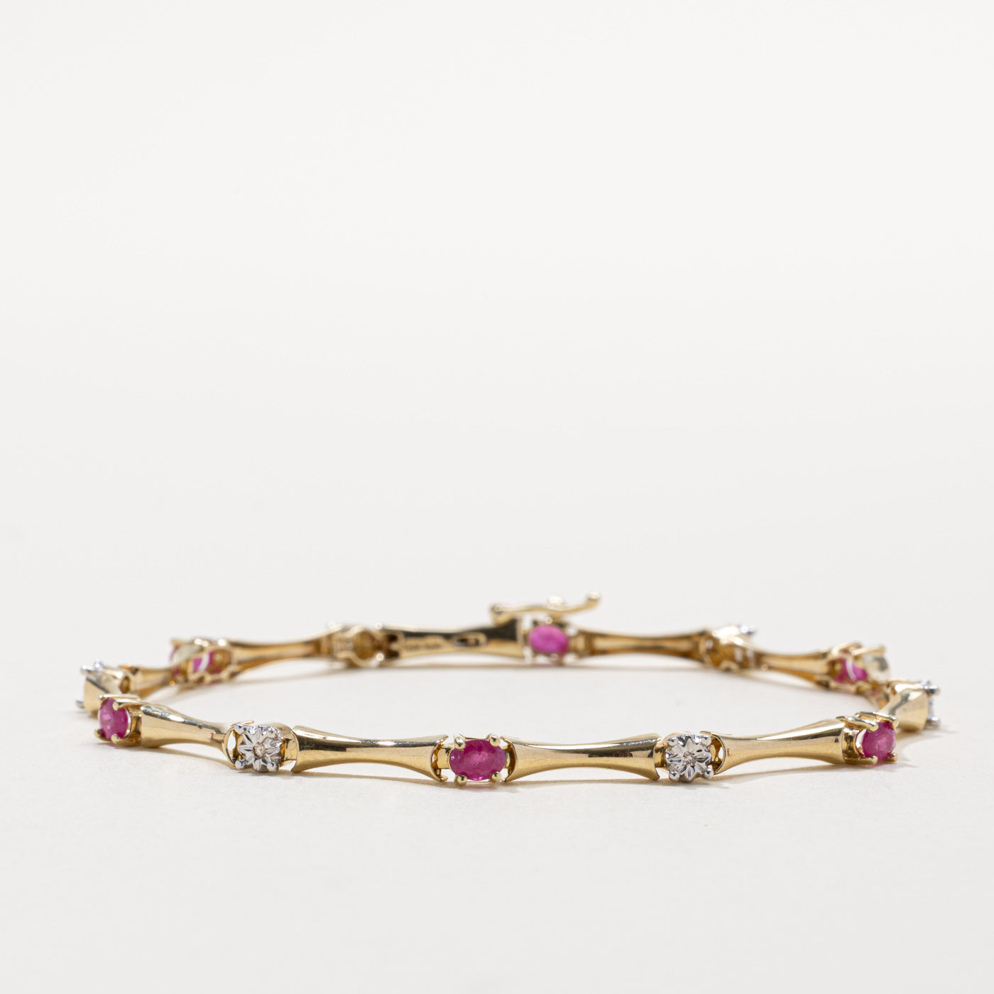 Ruby & Diamond Bar Gemstone Bracelet | 1.20ctw, 0.03ctw | 7.5"