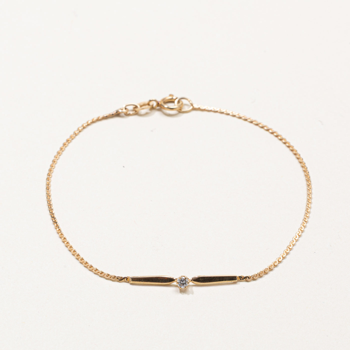 10k Yellow Gold Single Diamond Bar Bracelet | 7"