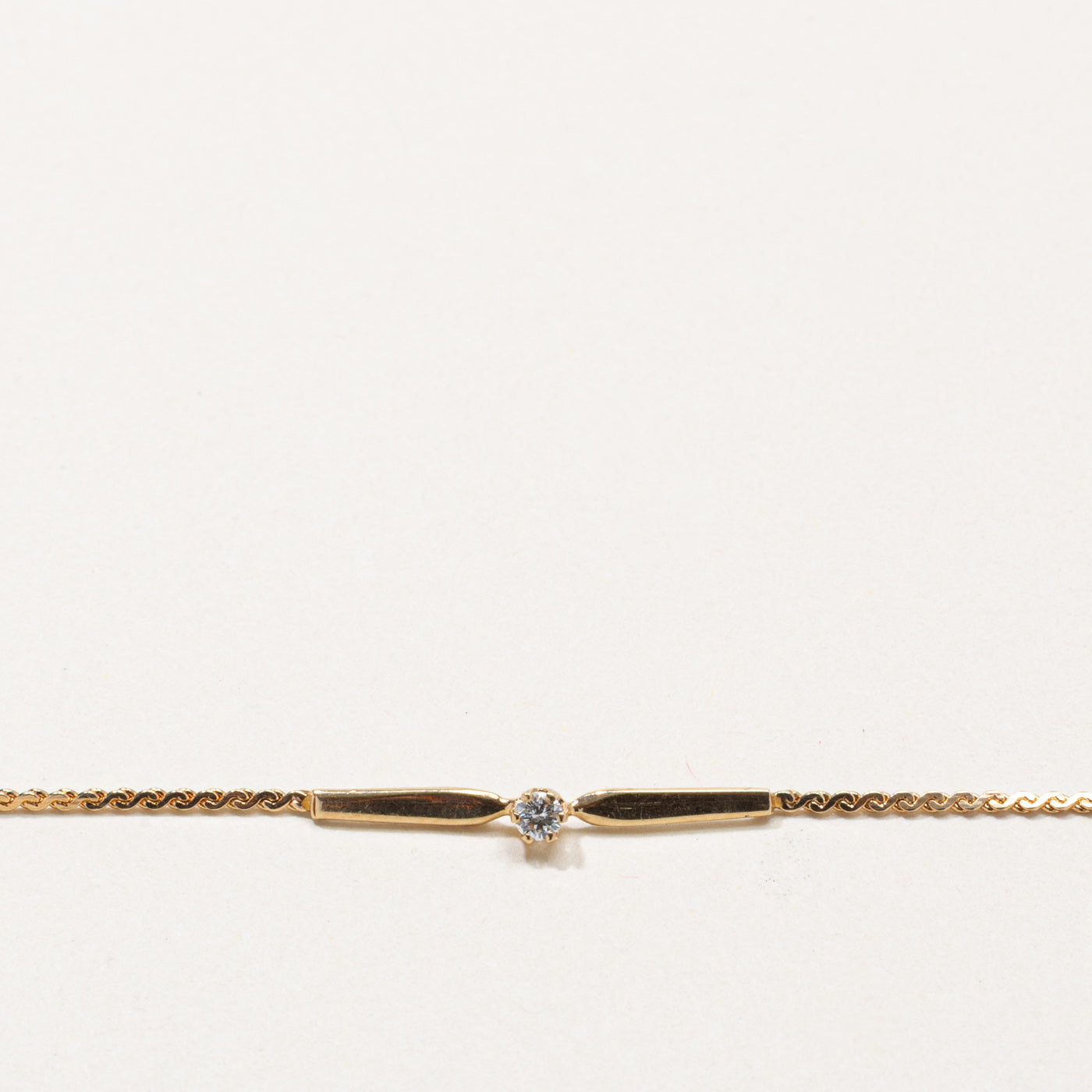 10k Yellow Gold Single Diamond Bar Bracelet | 7"