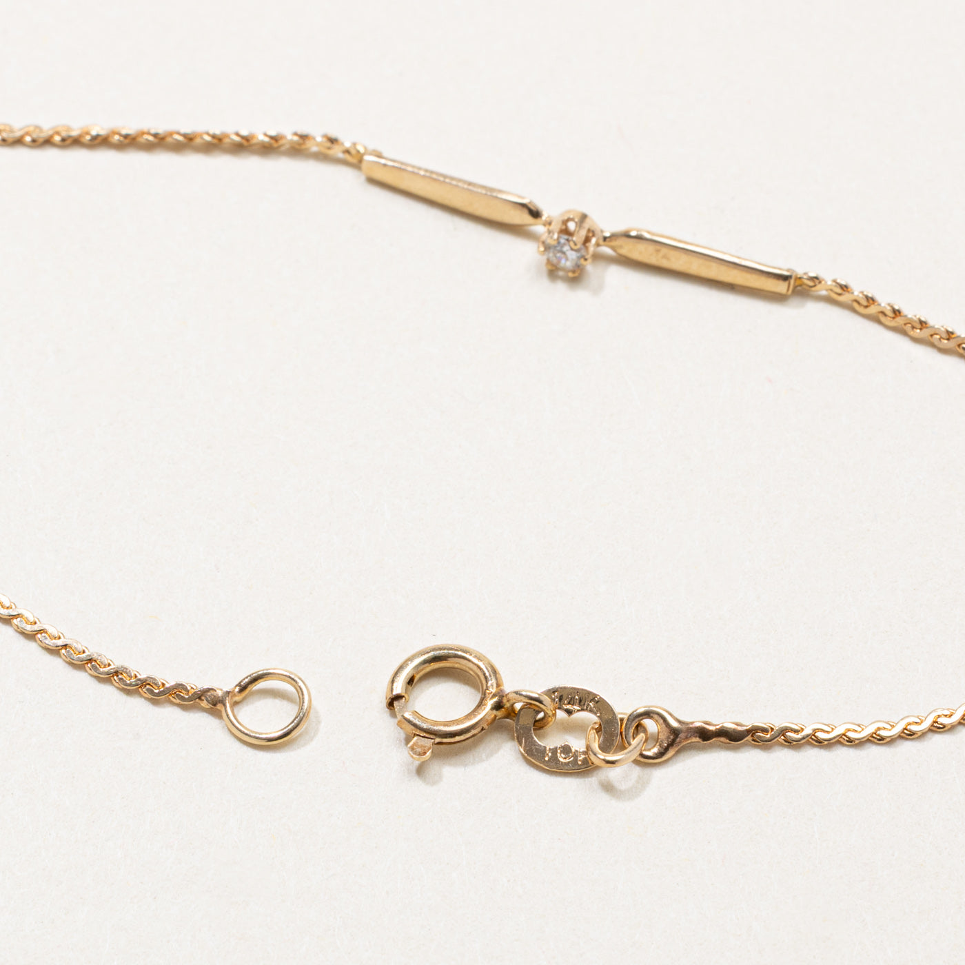 10k Yellow Gold Single Diamond Bar Bracelet | 7"