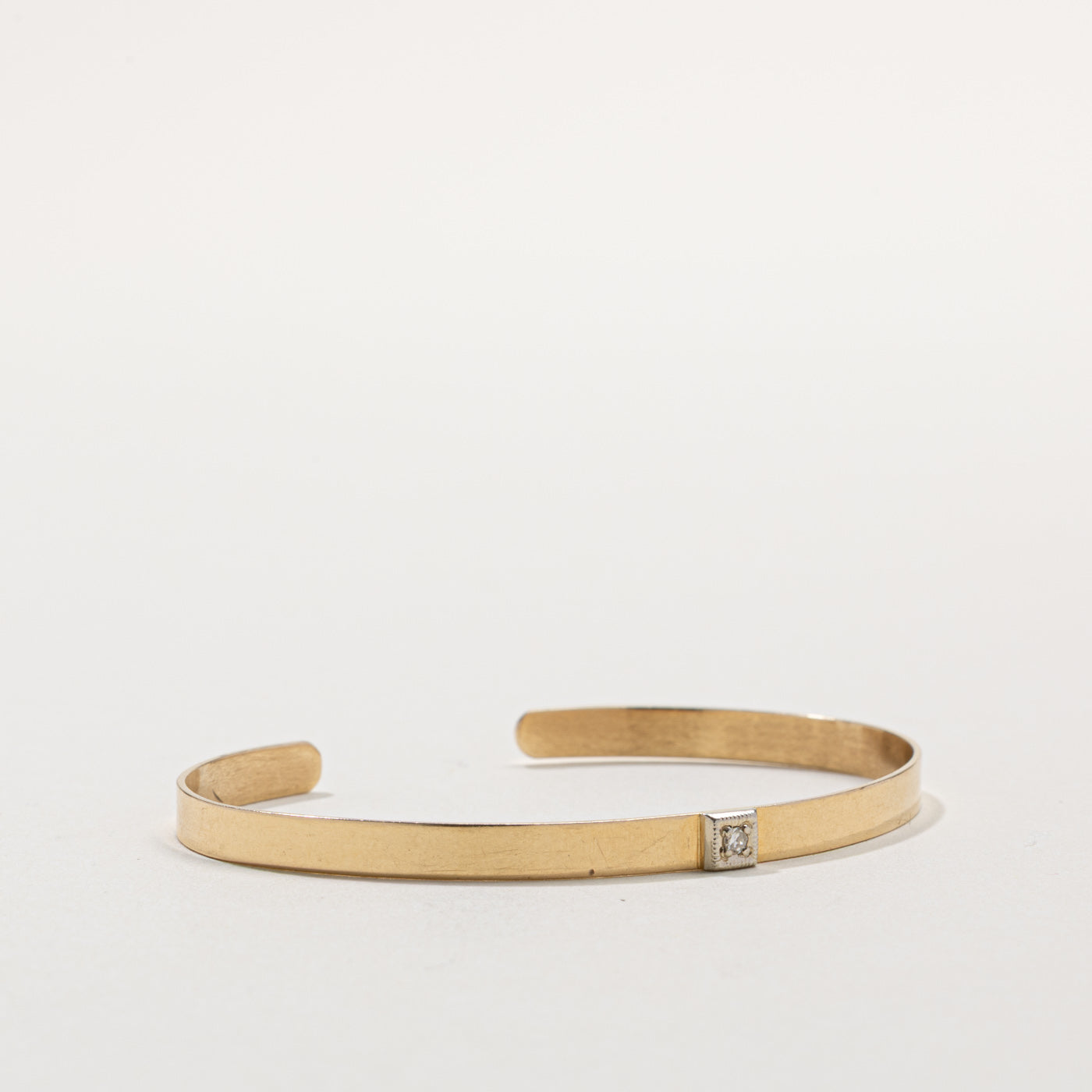 14k Yellow Gold Single Diamond Cuff Bracelet | 5"