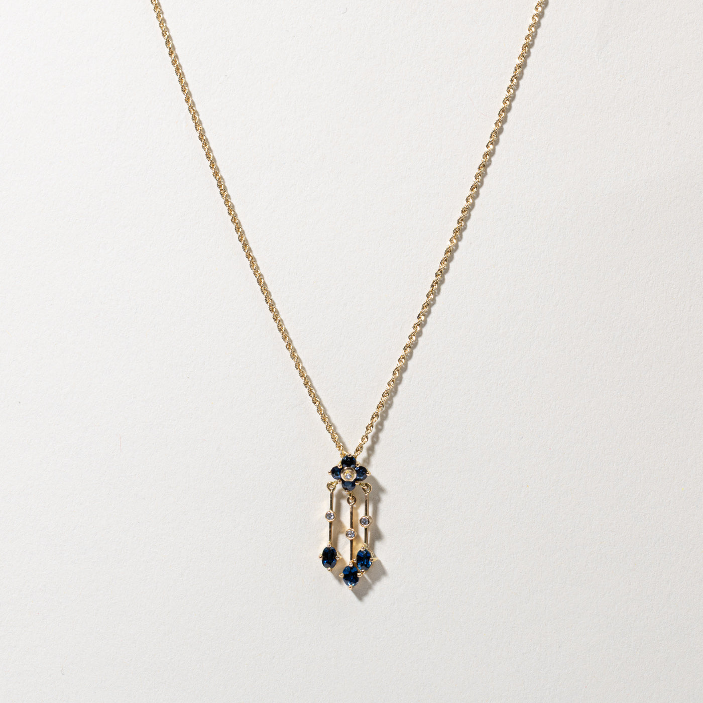 Sapphire & Diamond Floral Drop Pendant Necklace | 0.60ctw, 0.02ctw | 16"