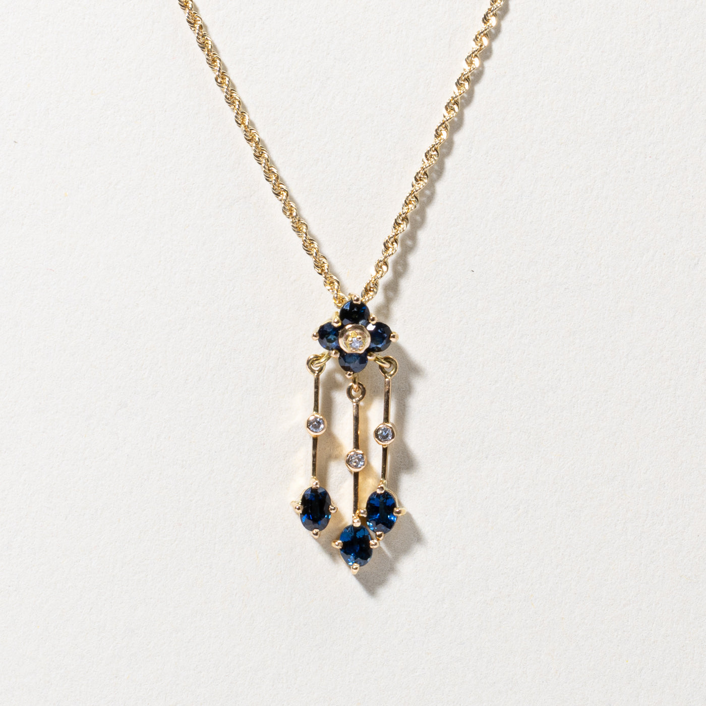 Sapphire & Diamond Floral Drop Pendant Necklace | 0.60ctw, 0.02ctw | 16"