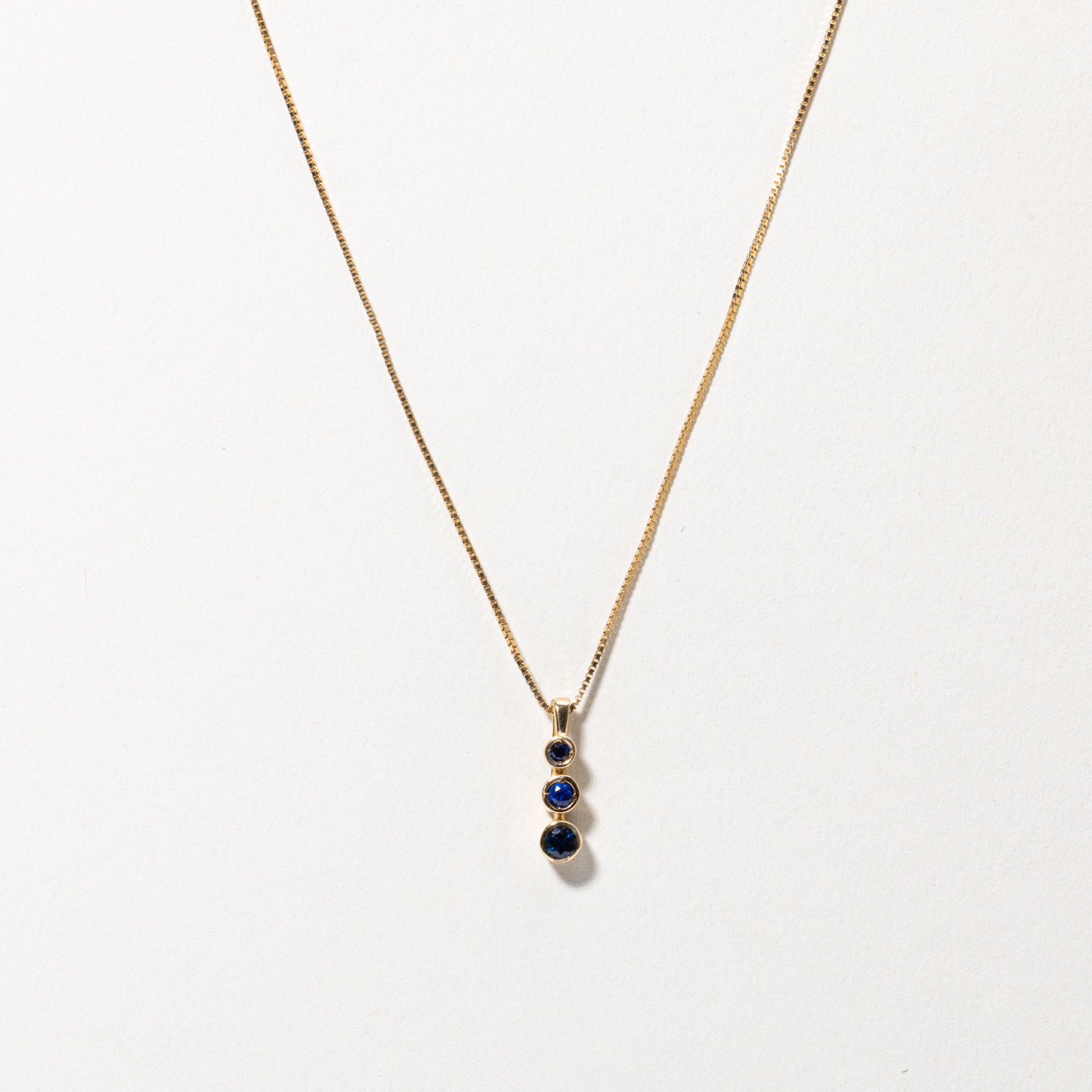 Three Stone Sapphire Drop Pendant Necklace | 18"