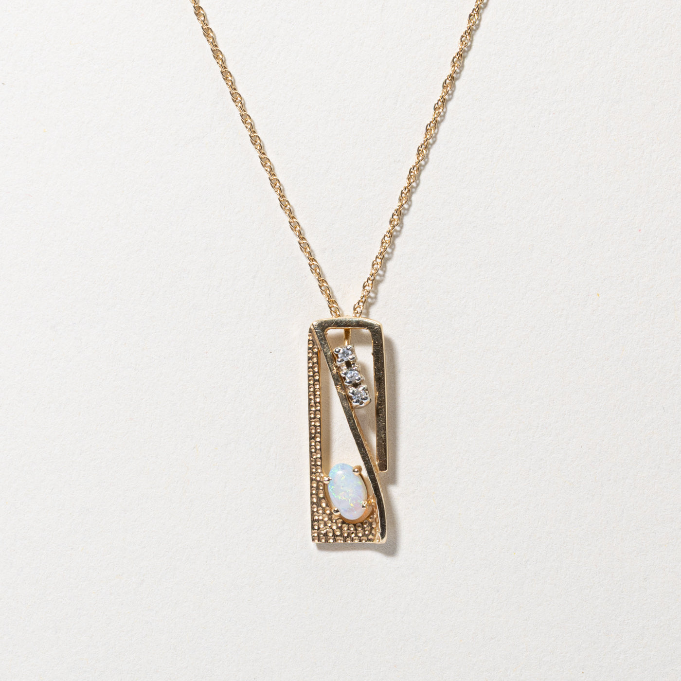 Opal & Diamond Geometric Pendant Necklace | 17"