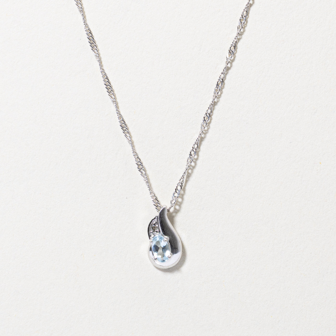 Aquamarine & Diamond Teardrop Swirl Pendant Necklace | 18"
