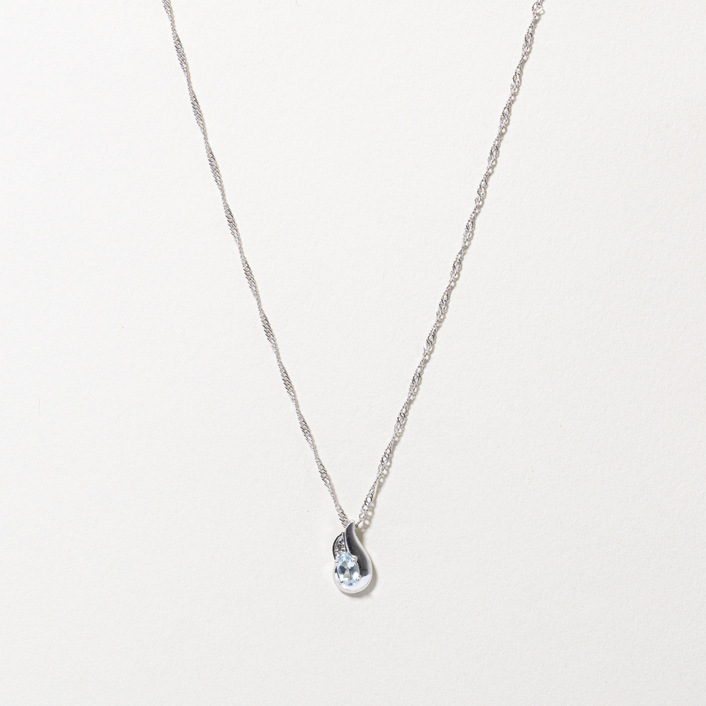 Aquamarine & Diamond Teardrop Swirl Pendant Necklace | 18"