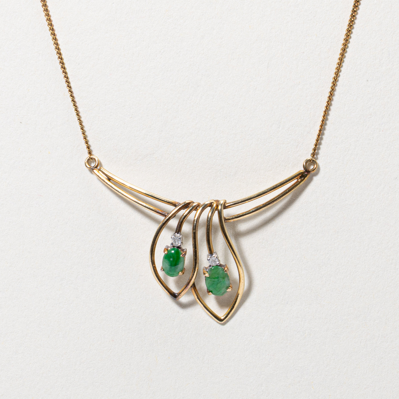 Jadeite & Diamond Leaf Openwork Necklace | 16"