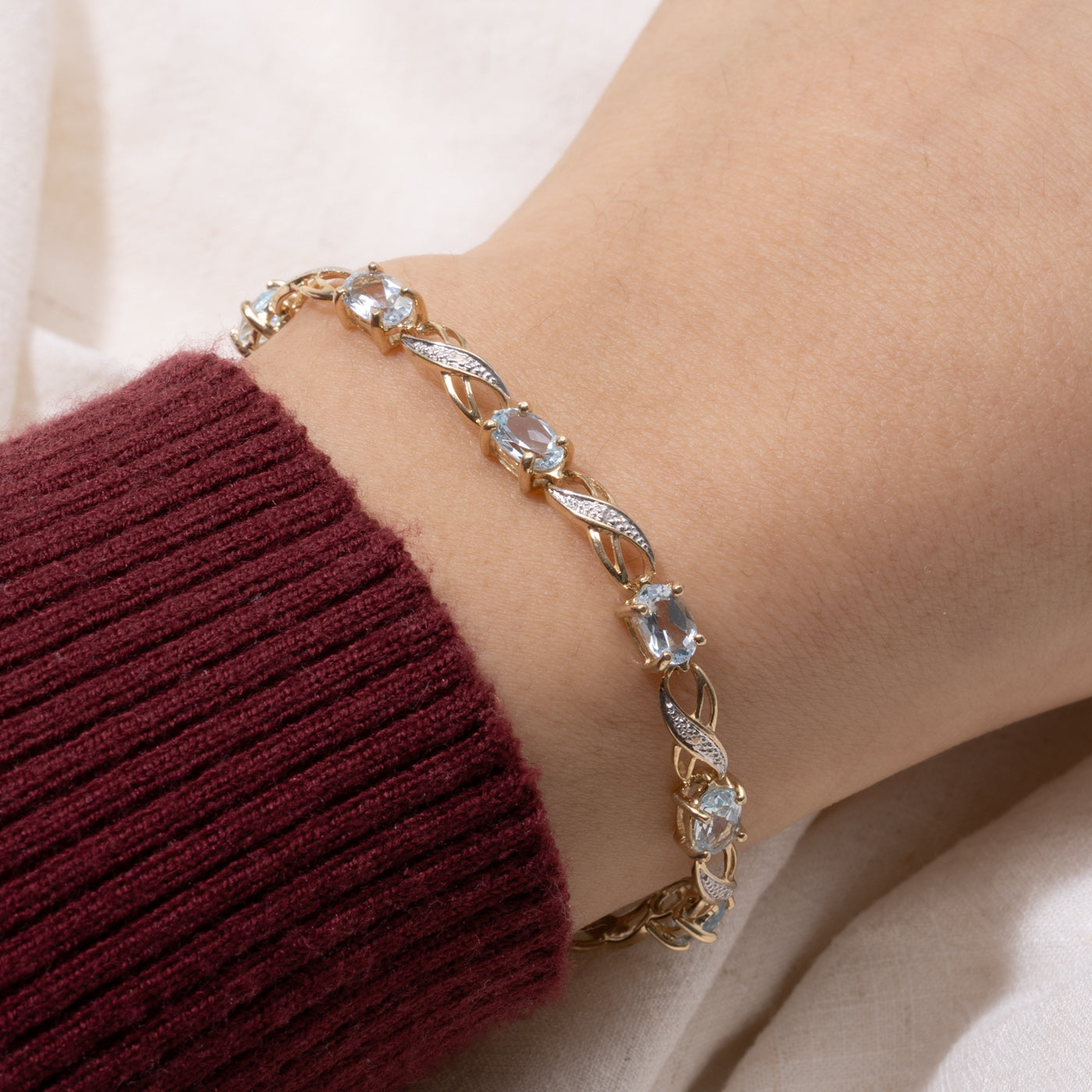 Aquamarine & Diamond Crossover Gemstone Bracelet | 3.30ctw, 0.03ctw | 7.5"