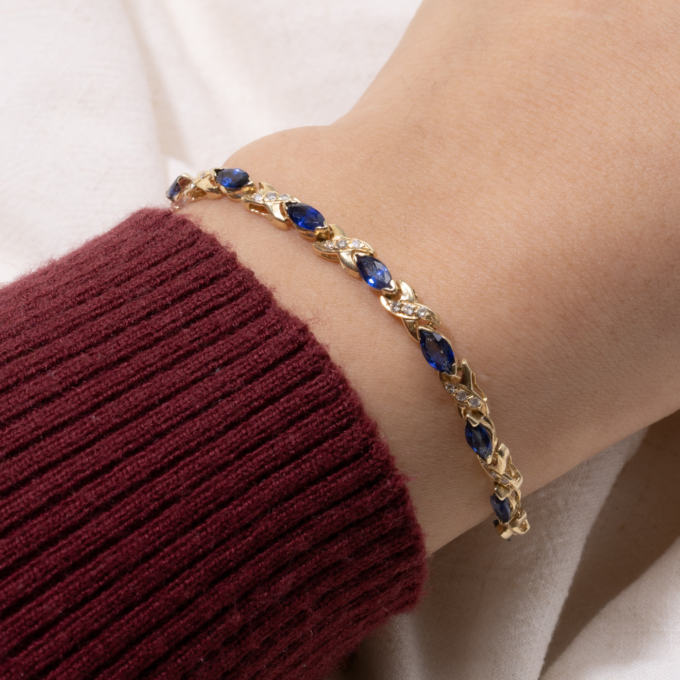 Synthetic Sapphire & Natural Diamond X Gemstone Bracelet | 2.29ctw, 0.25ctw | 7.5"