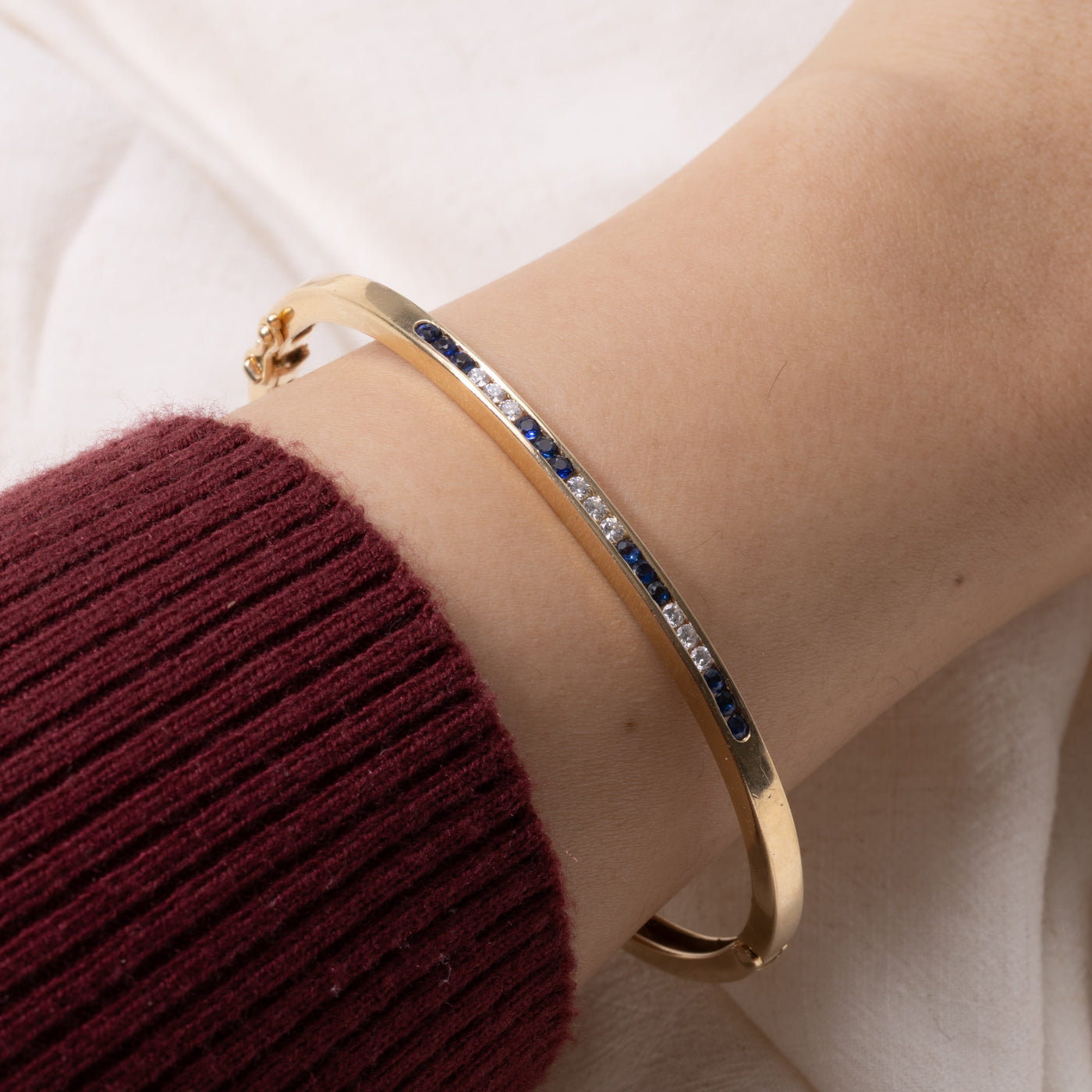 Sapphire & Diamond Bangle Bracelet | 0.18ctw, 0.12ctw | 8"