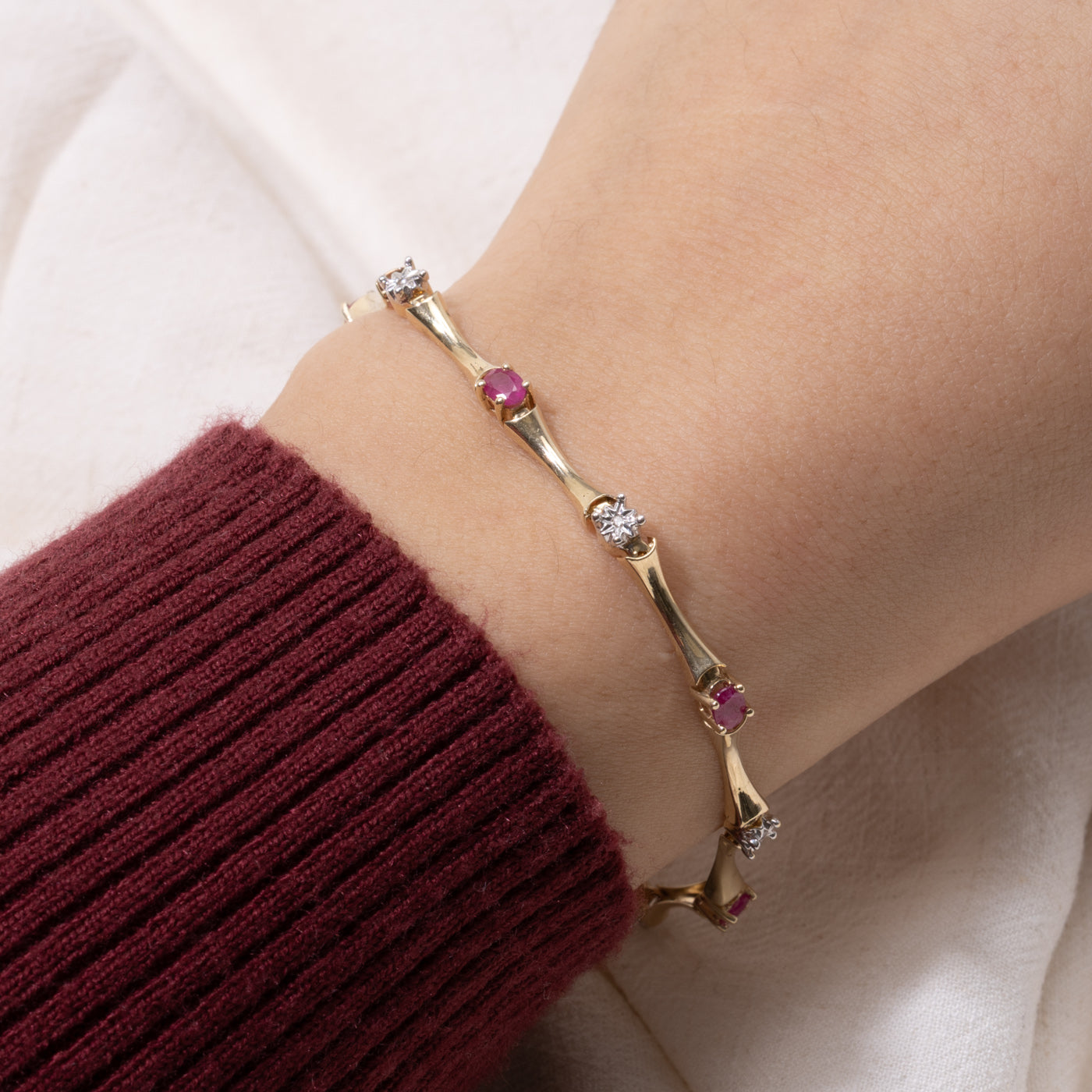 Ruby & Diamond Bar Gemstone Bracelet | 1.20ctw, 0.03ctw | 7.5"