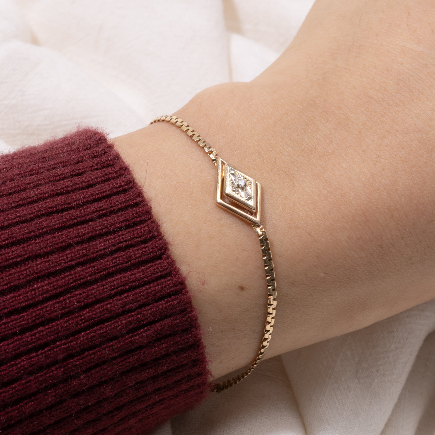 10k Yellow Gold Diamond Rhombus Design Bracelet | 7.5"