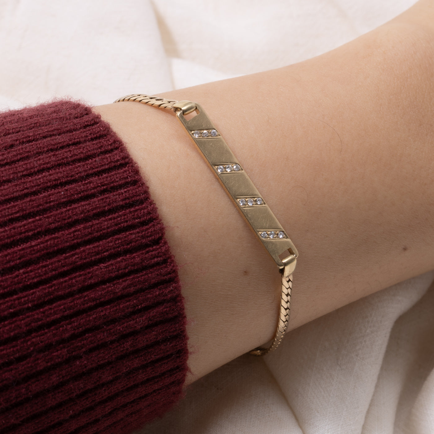10k Yellow Gold Diagonal Multi Row Diamond Bar Bracelet | 8"