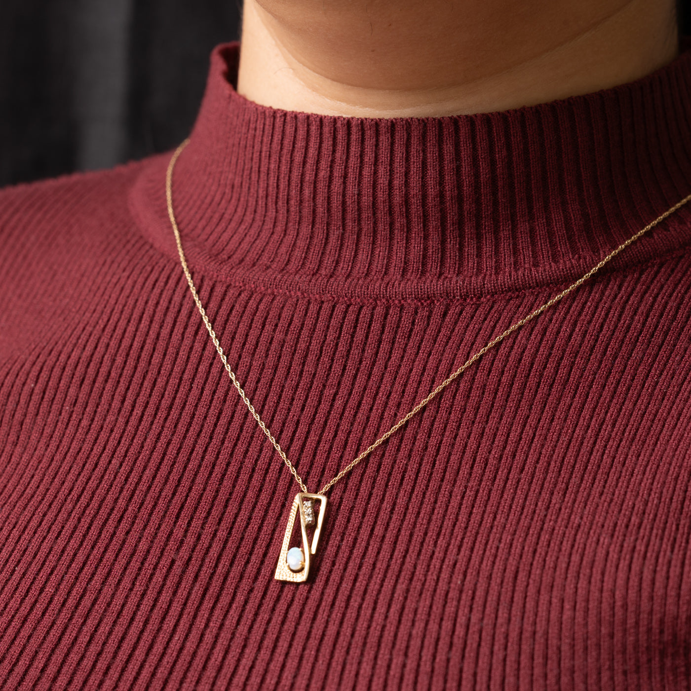 Opal & Diamond Geometric Pendant Necklace | 17"