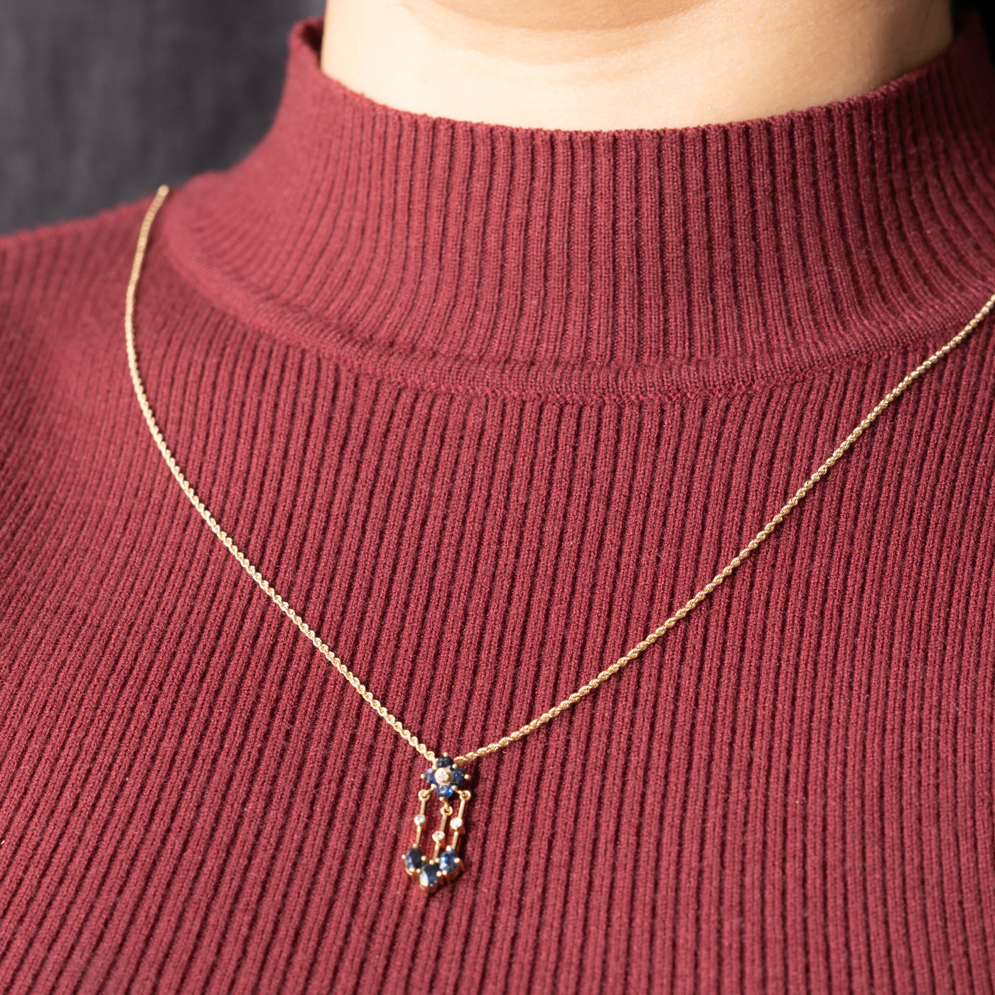 Sapphire & Diamond Floral Drop Pendant Necklace | 0.60ctw, 0.02ctw | 16"