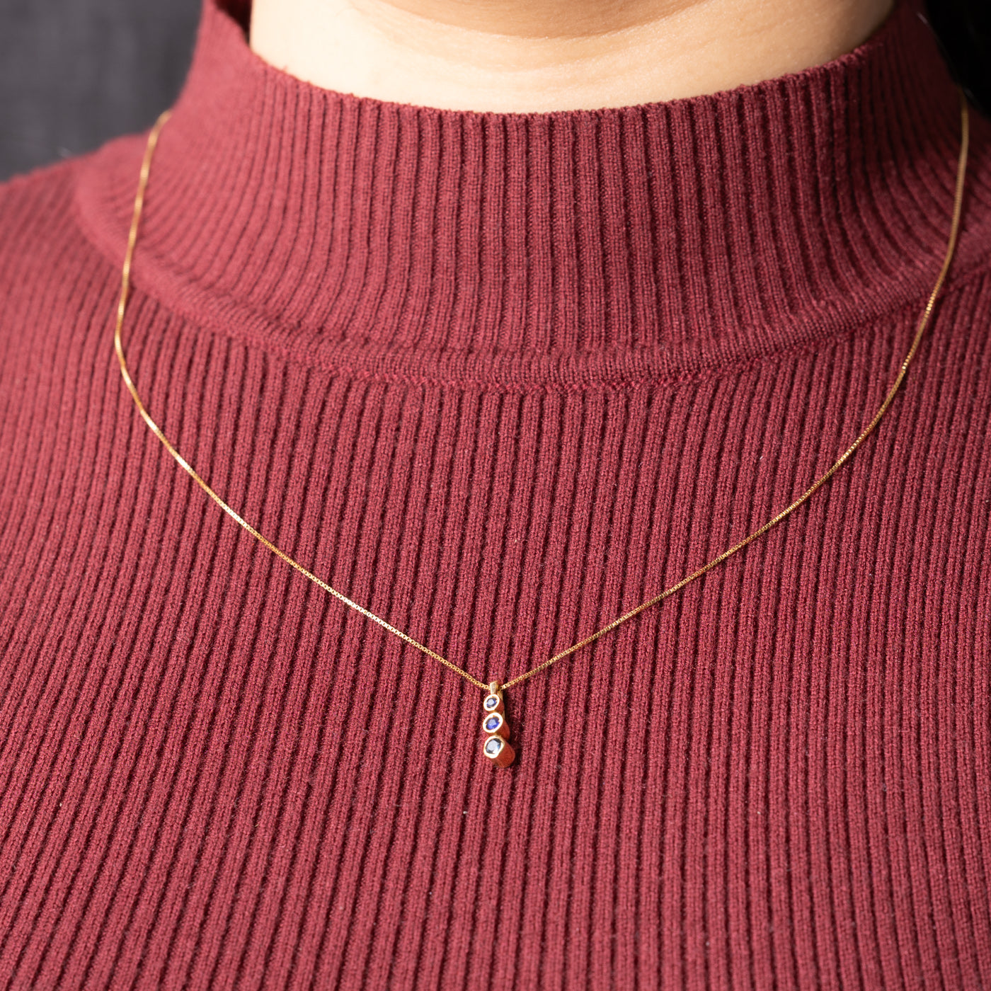 Three Stone Sapphire Drop Pendant Necklace | 18"