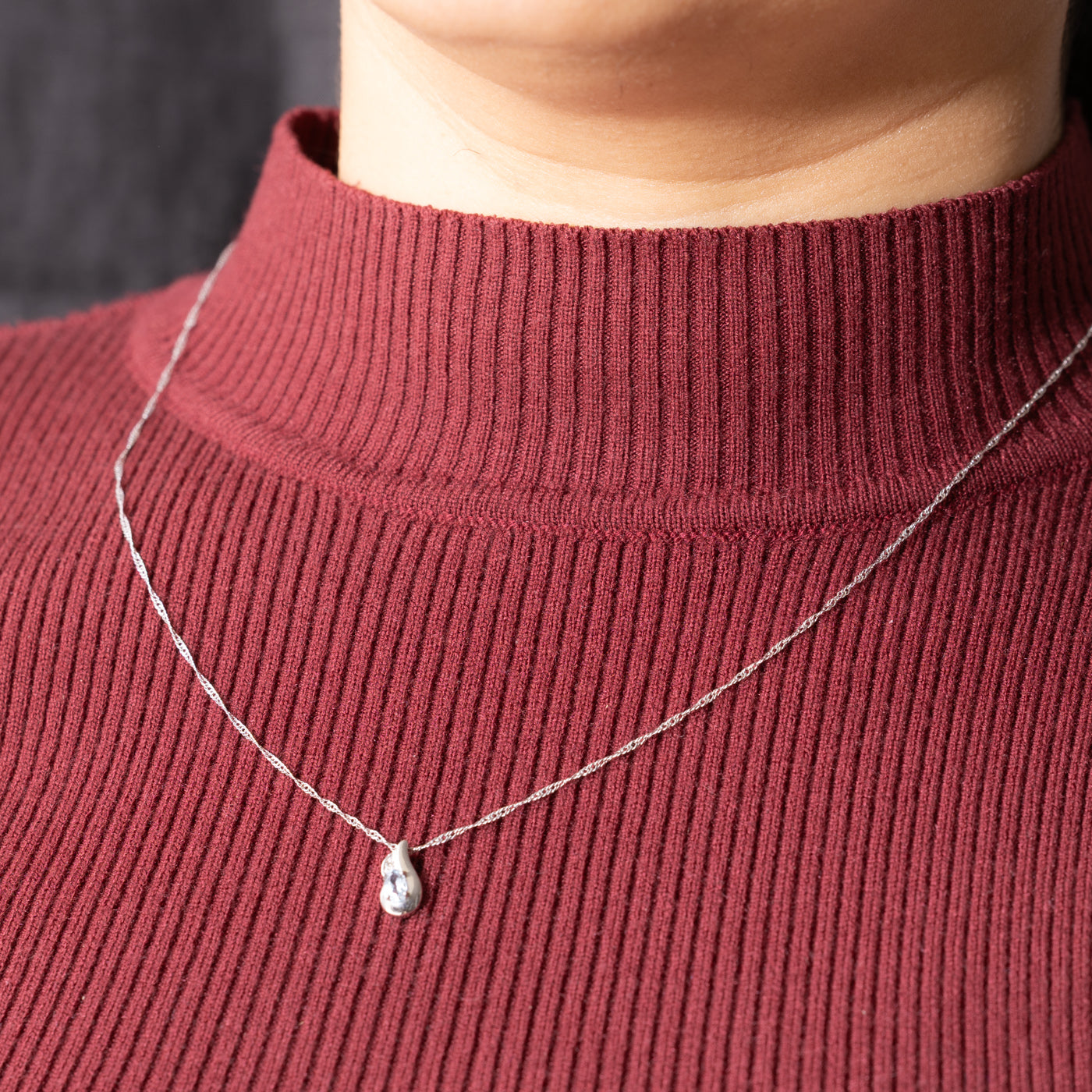 Aquamarine & Diamond Teardrop Swirl Pendant Necklace | 18"