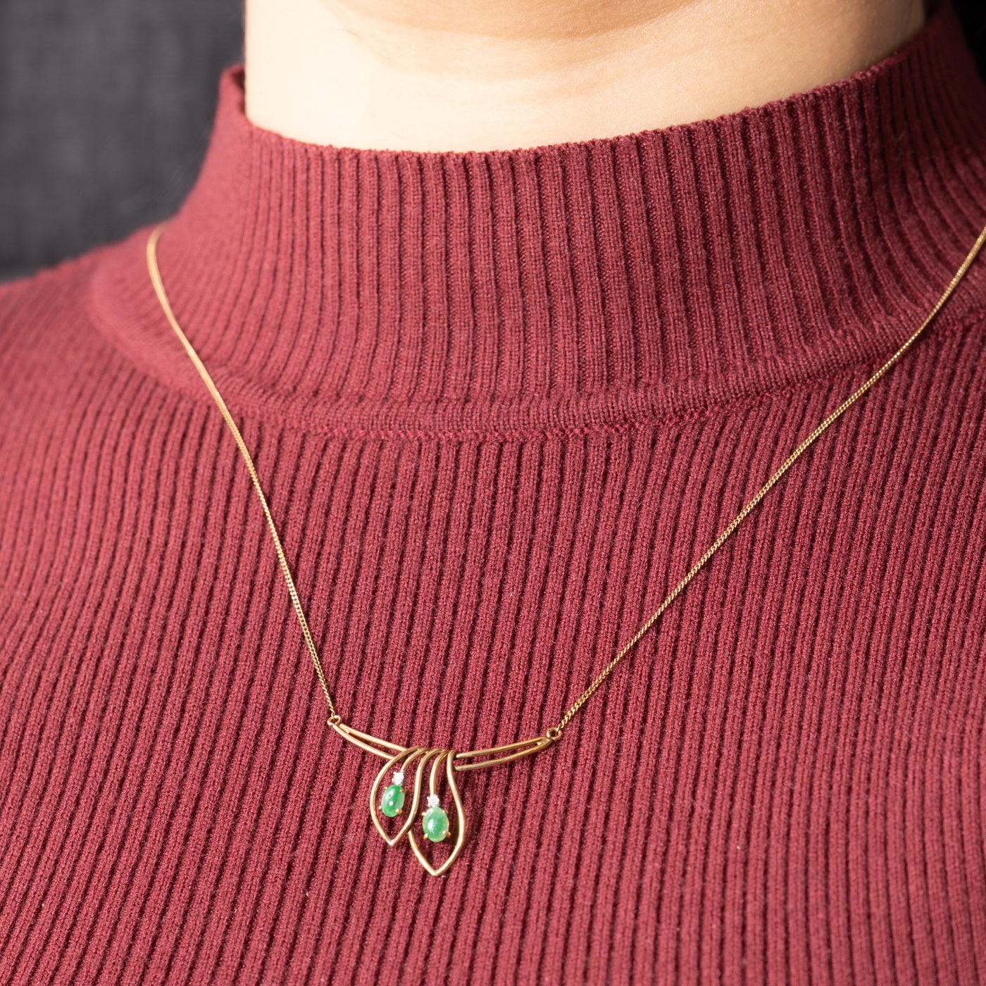 Jadeite & Diamond Leaf Openwork Necklace | 16"