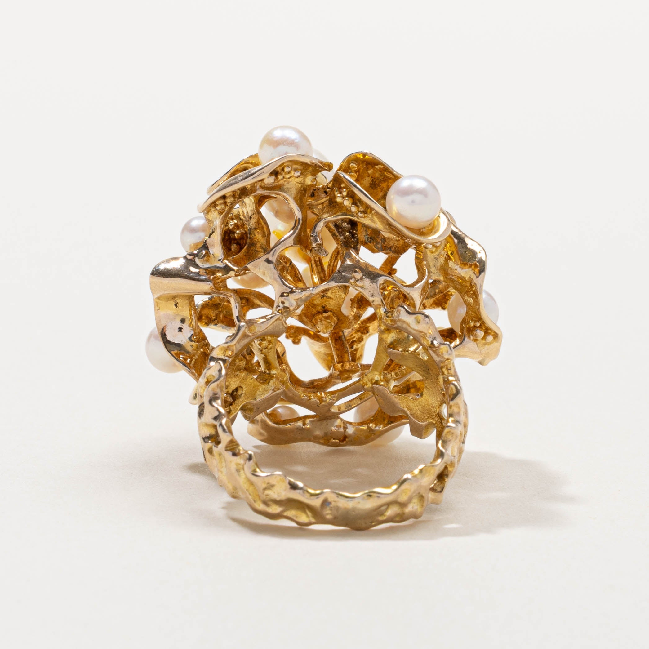 9k Pearl Cluster Nuggety Cocktail Ring | SZ 5.5
