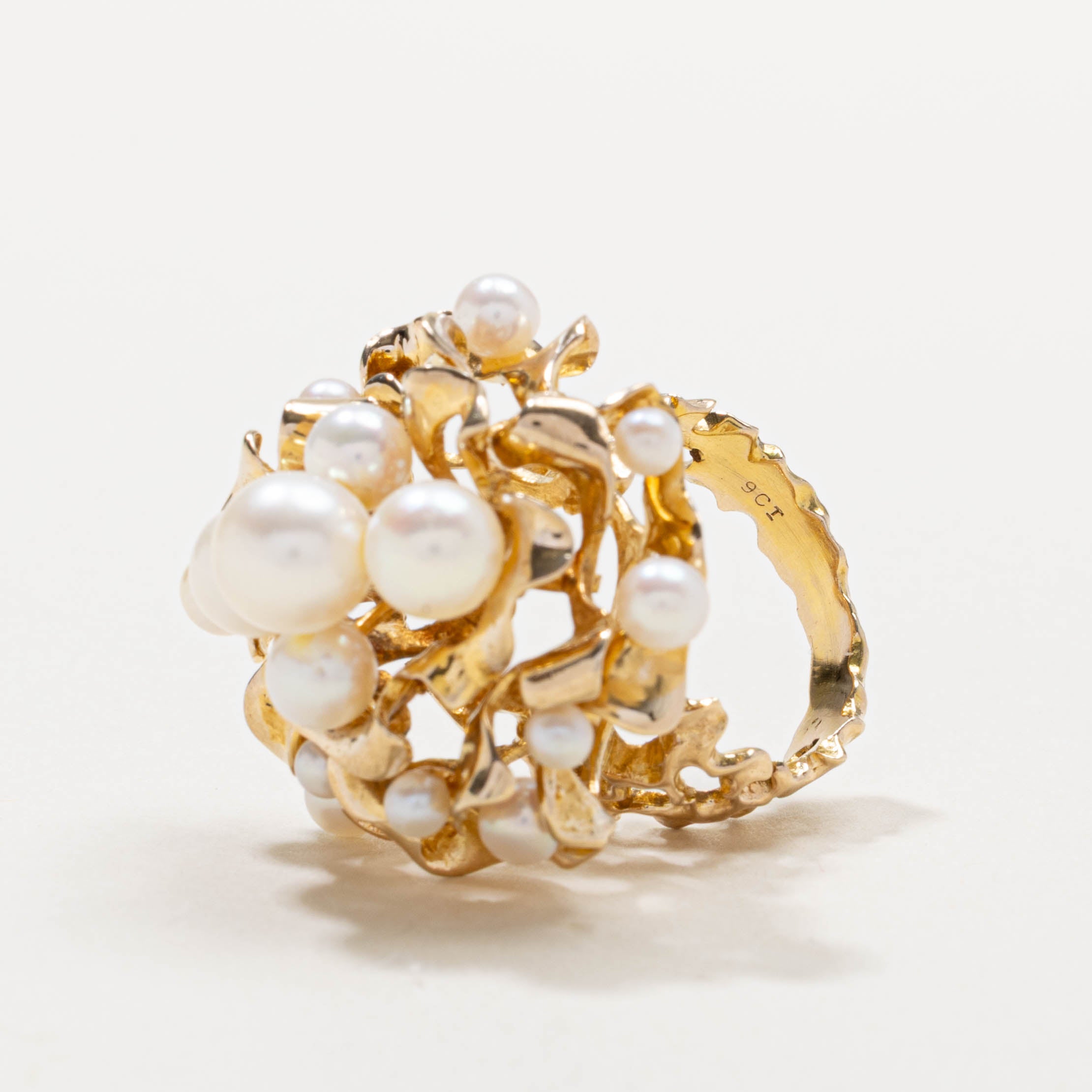 9k Pearl Cluster Nuggety Cocktail Ring | SZ 5.5