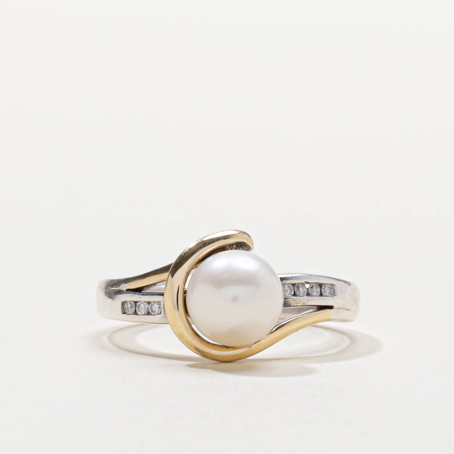 14k & Sterling Silver Pearl & Diamond Accented Ring | SZ 7.5