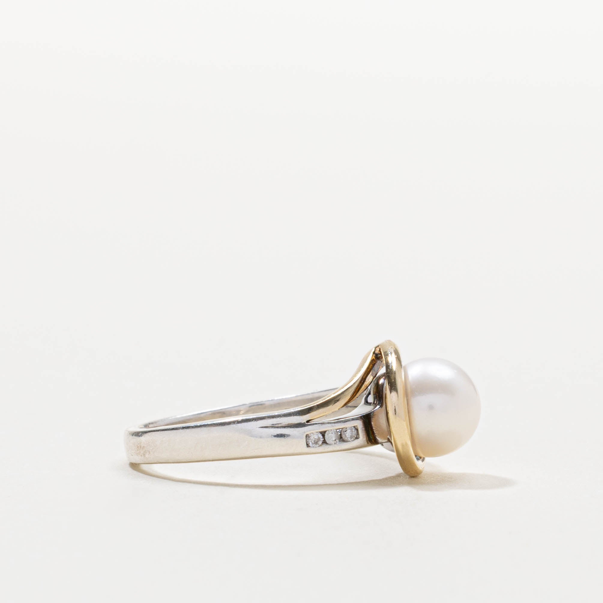 14k & Sterling Silver Pearl & Diamond Accented Ring | SZ 7.5