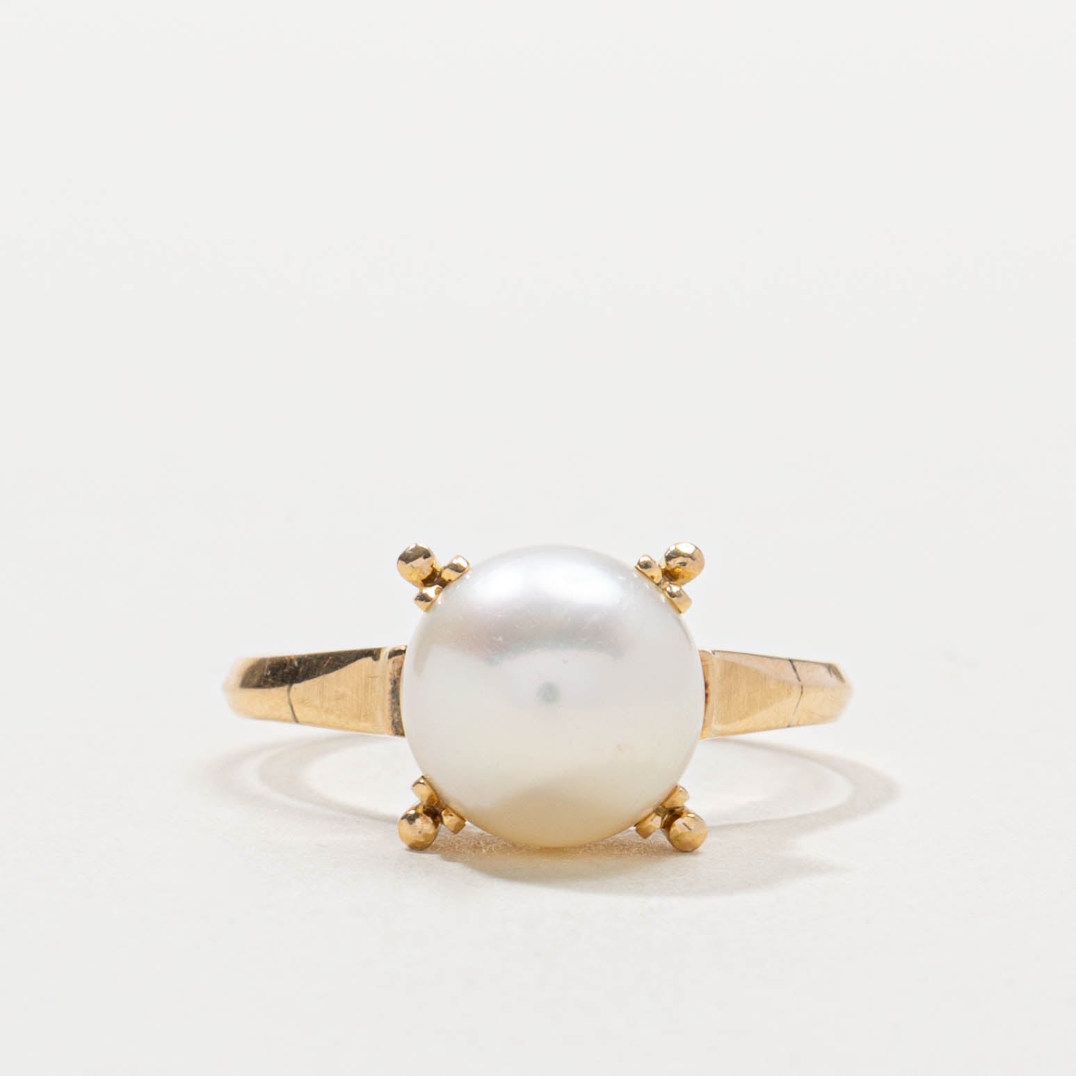 10k Prong Set Pearl Tapered Ring | SZ 6.5