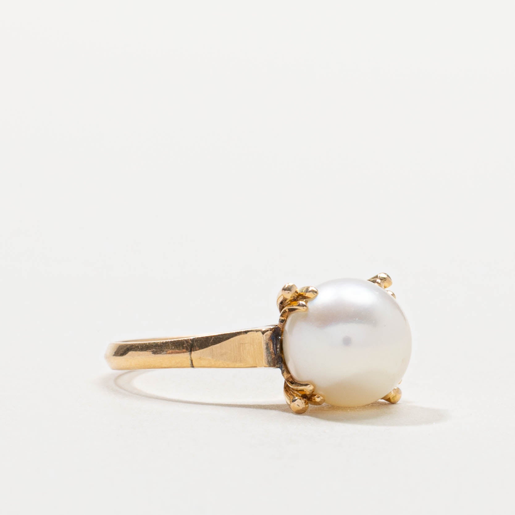 10k Prong Set Pearl Tapered Ring | SZ 6.5