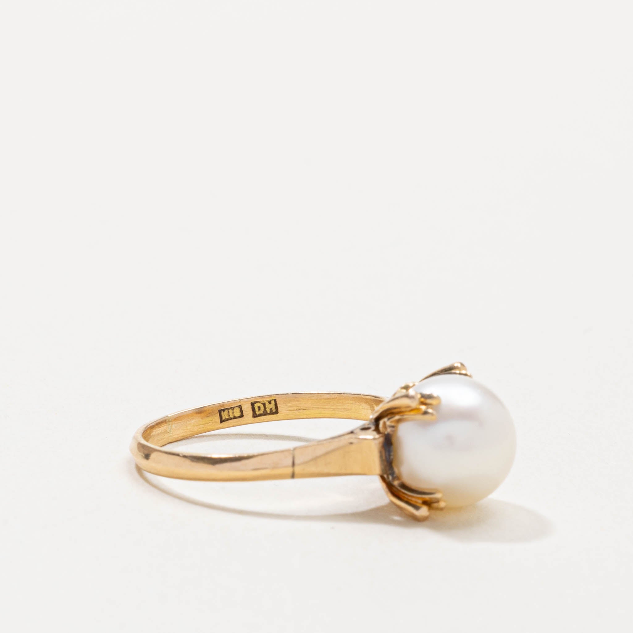 10k Prong Set Pearl Tapered Ring | SZ 6.5