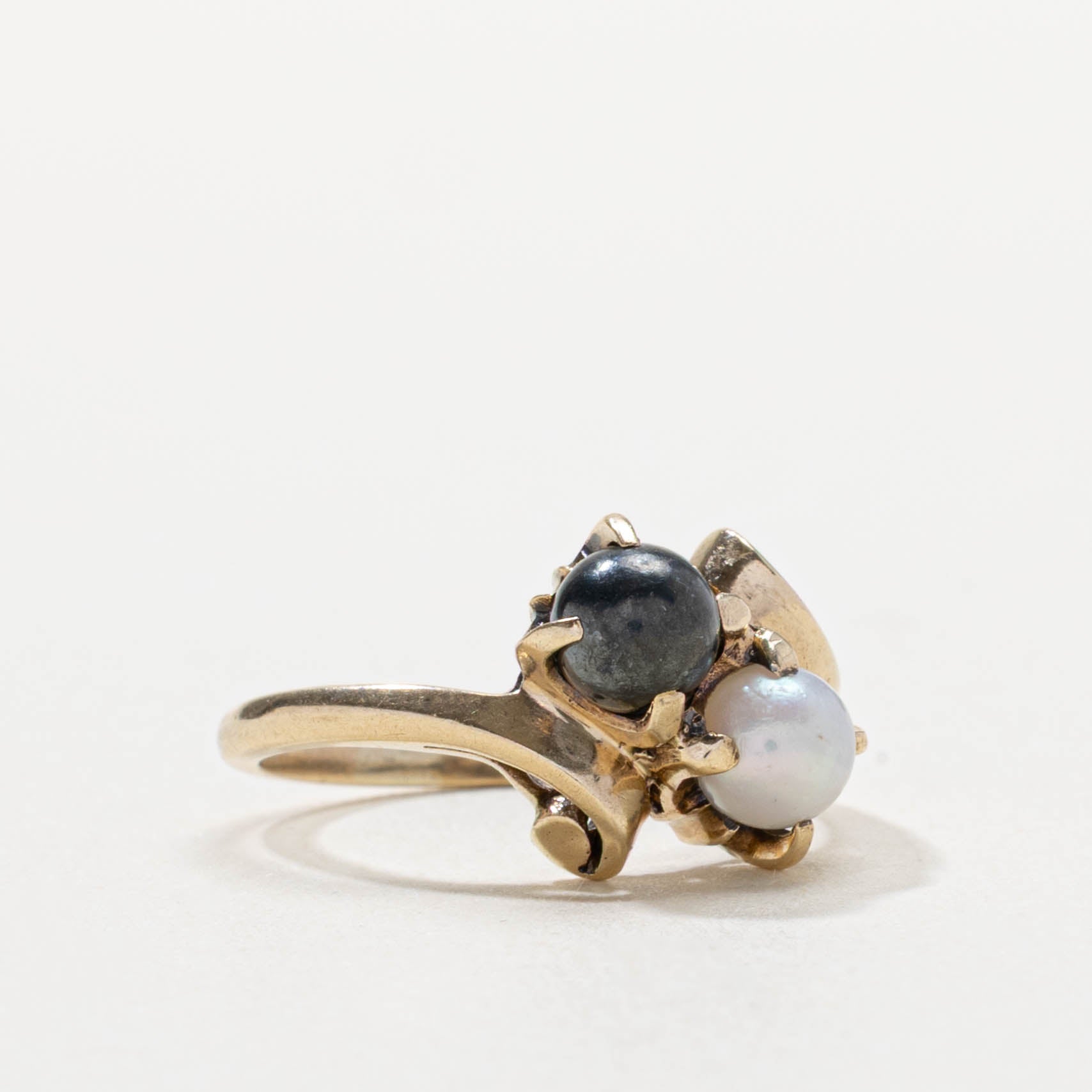 10k Black & White Pearl Toi et Moi Ring | SZ 4