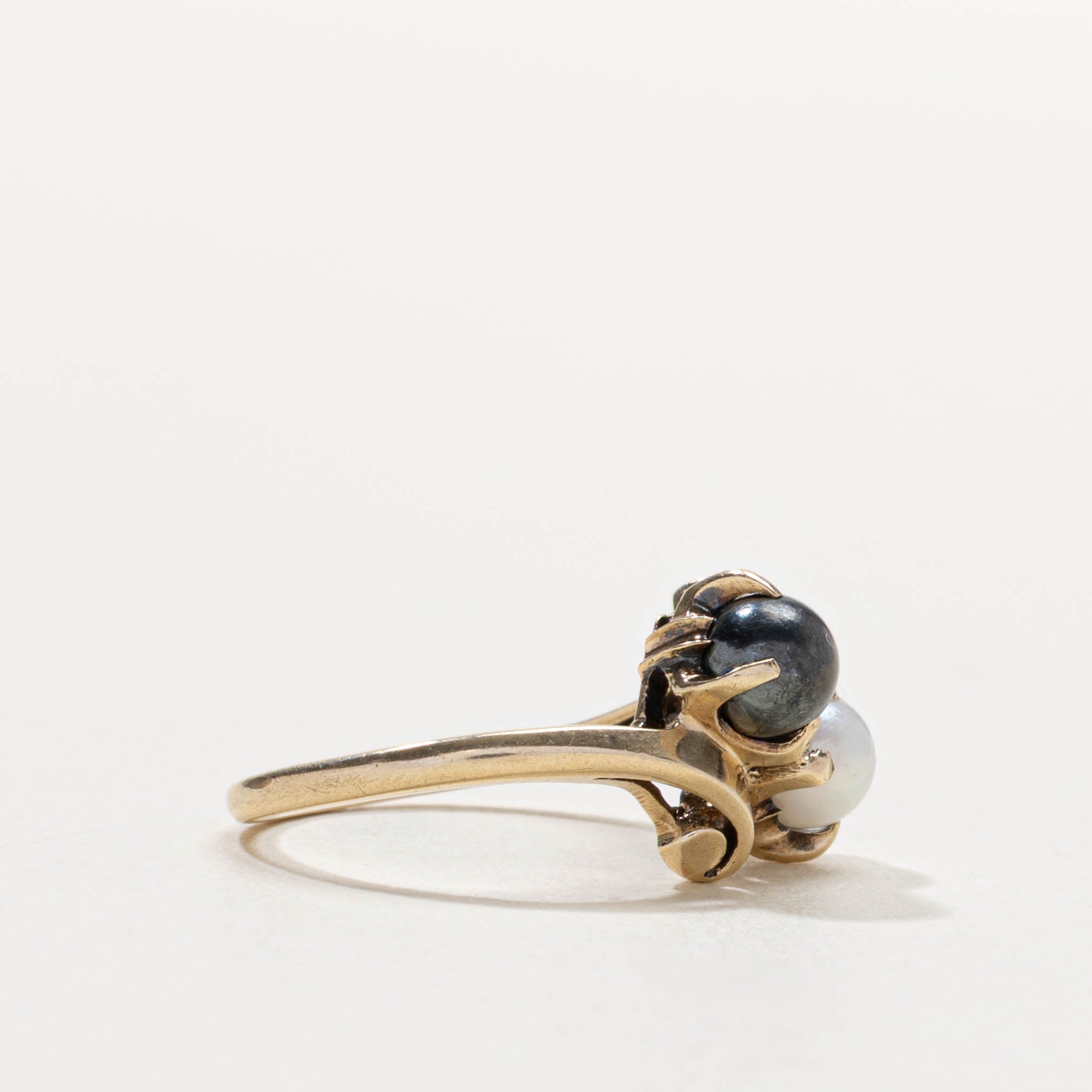 10k Black & White Pearl Toi et Moi Ring | SZ 4