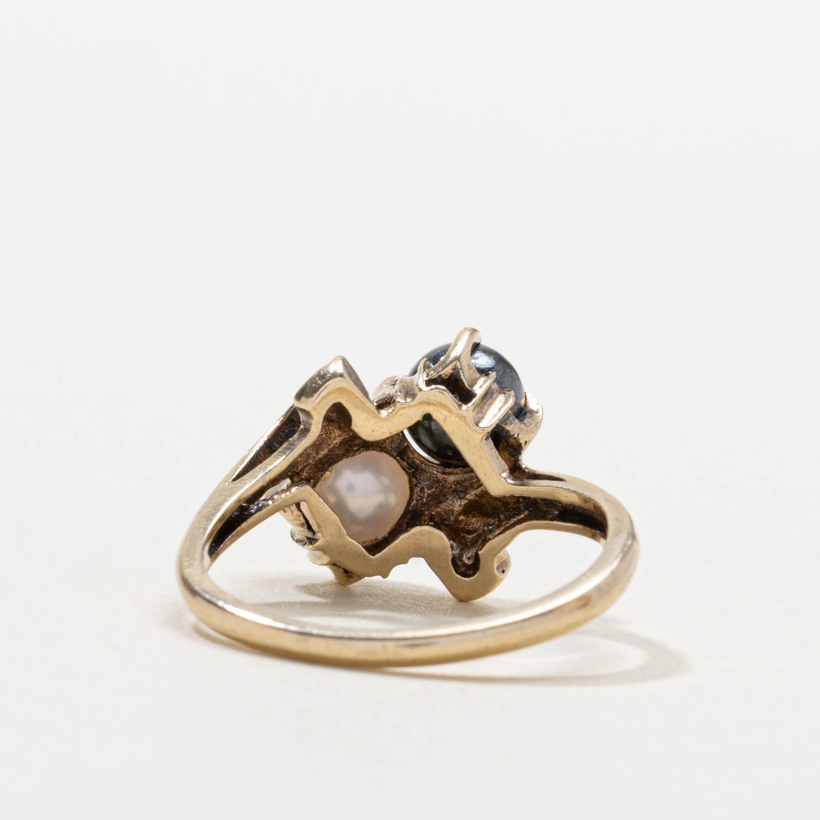 10k Black & White Pearl Toi et Moi Ring | SZ 4