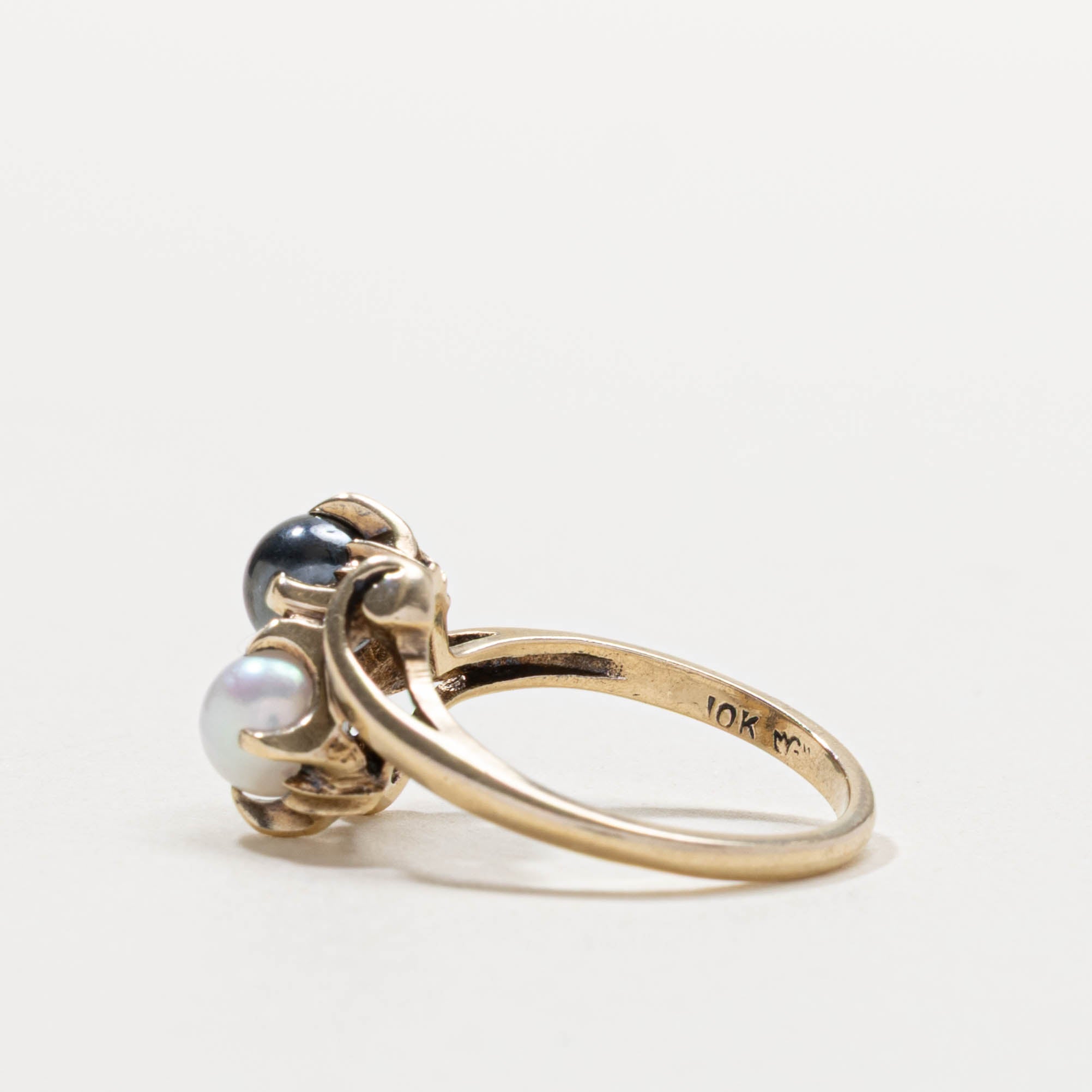 10k Black & White Pearl Toi et Moi Ring | SZ 4