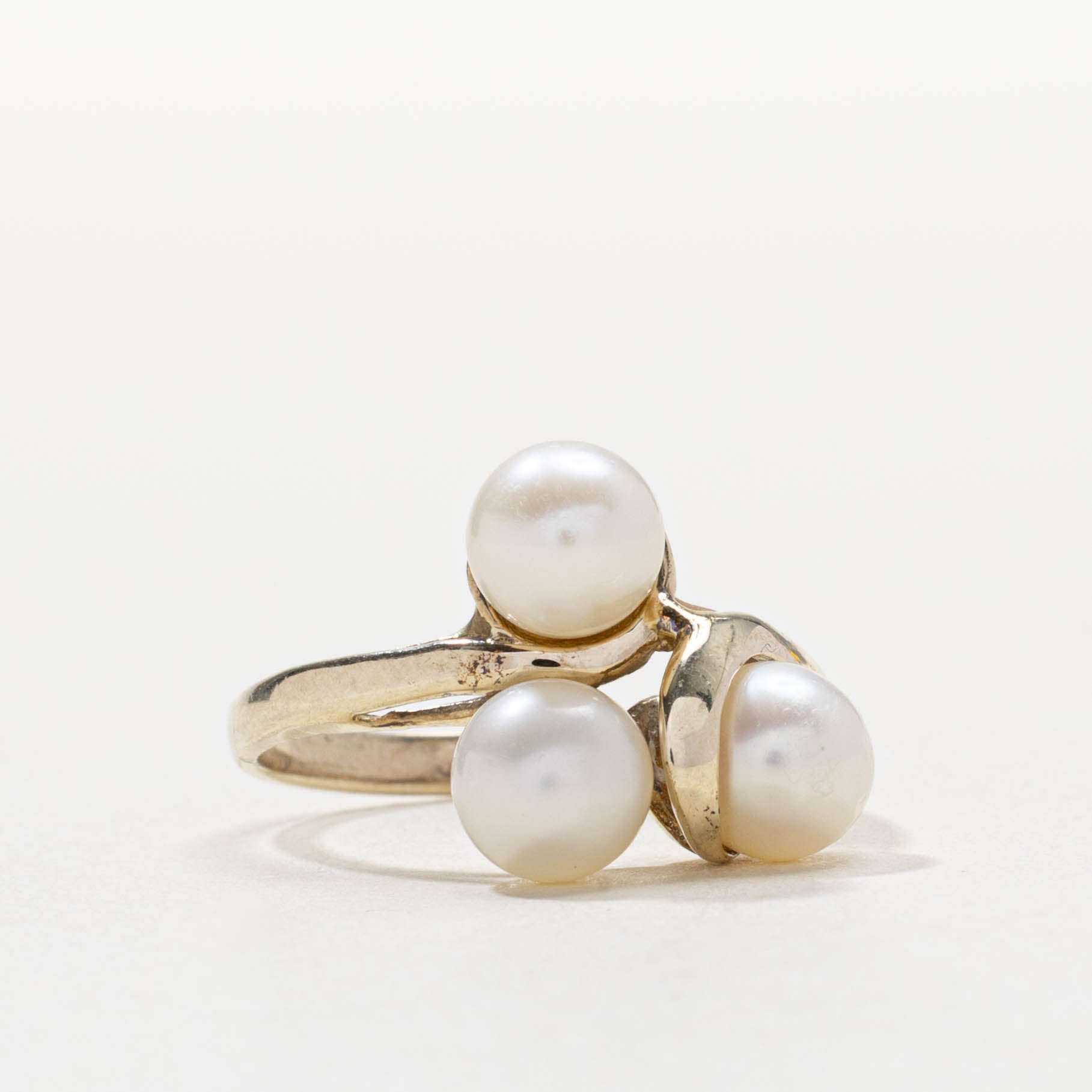 10k Three Stone Pearl Cluster Ring | SZ 5.5
