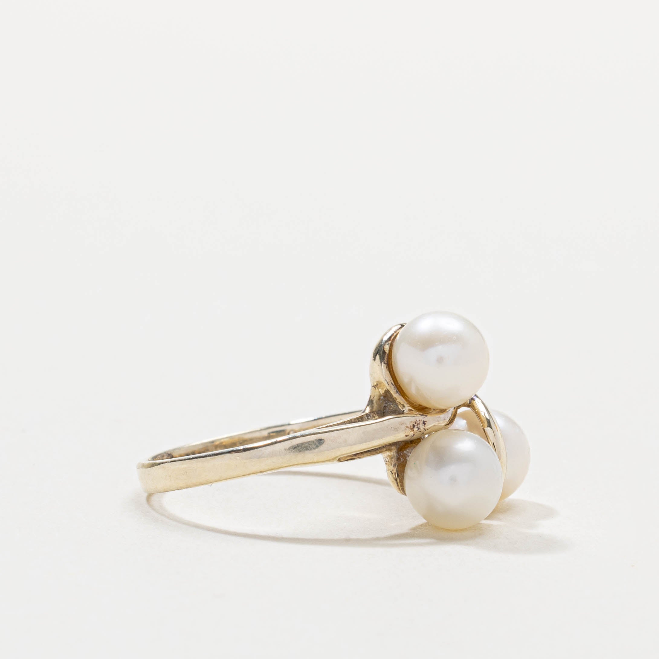 10k Three Stone Pearl Cluster Ring | SZ 5.5