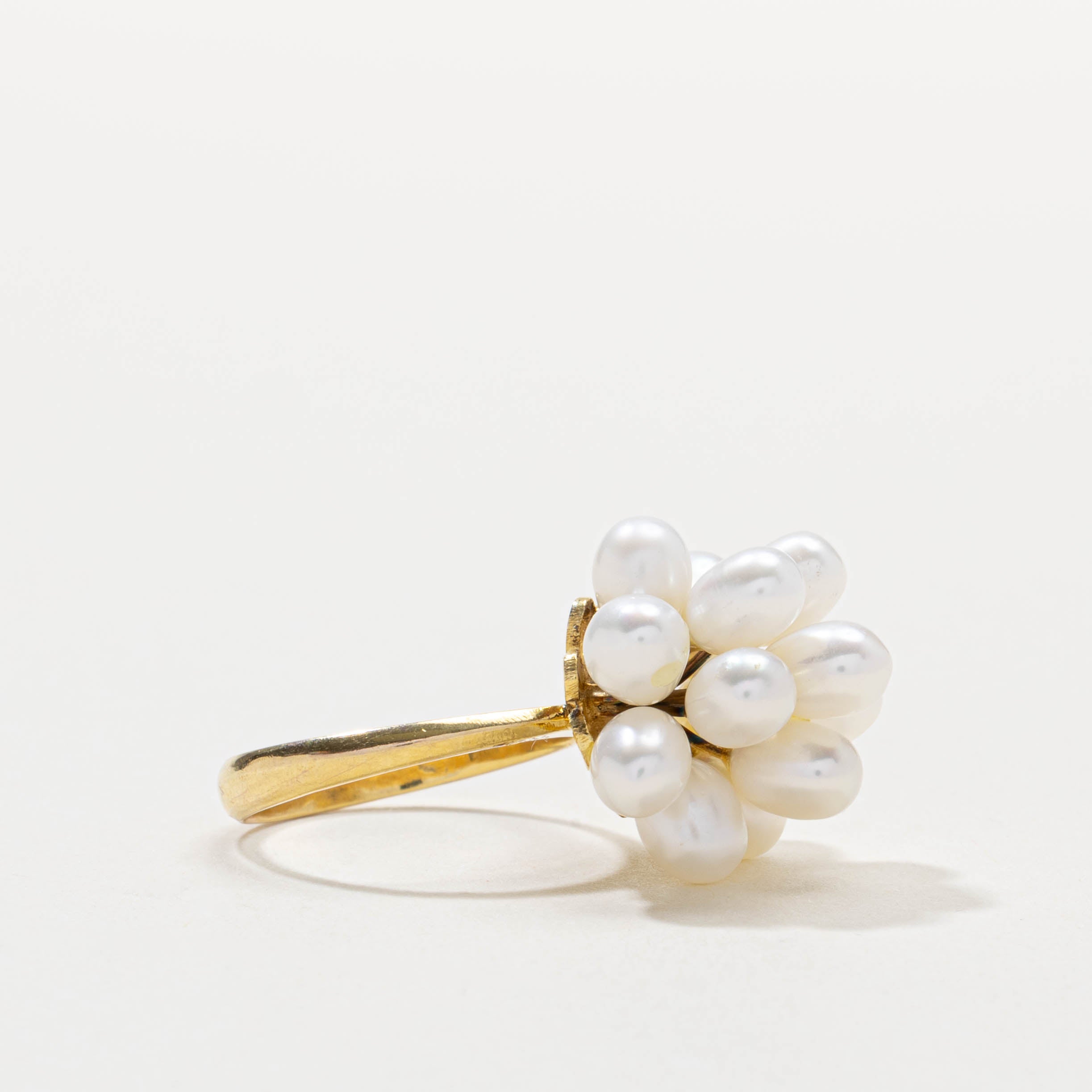 14k Pearl Cluster Floral Cocktail Ring | SZ 5