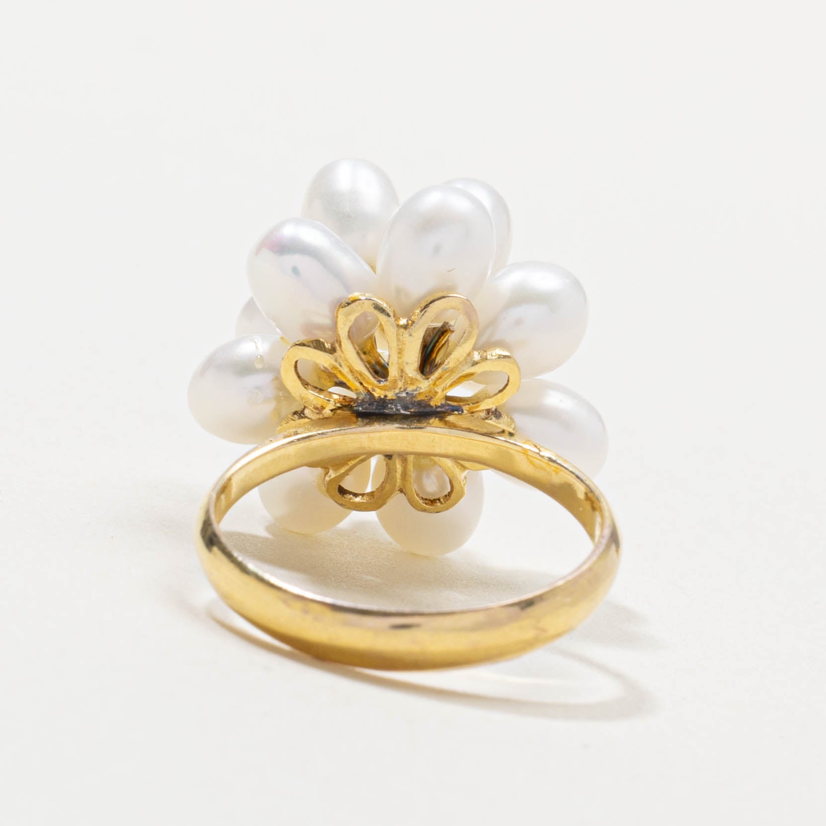 14k Pearl Cluster Floral Cocktail Ring | SZ 5