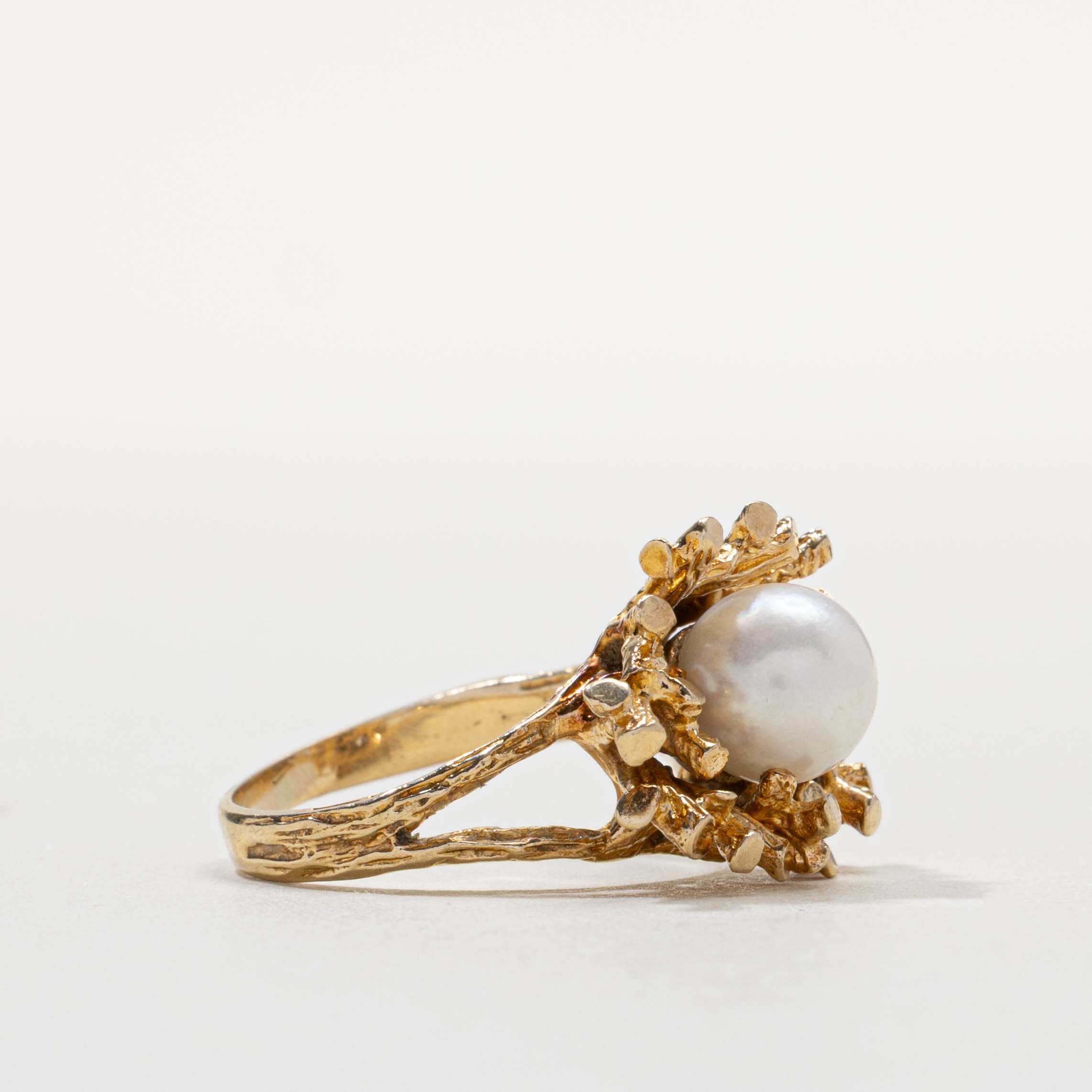 14k Pearl Nuggety Textured Cocktail Ring | SZ 6.75