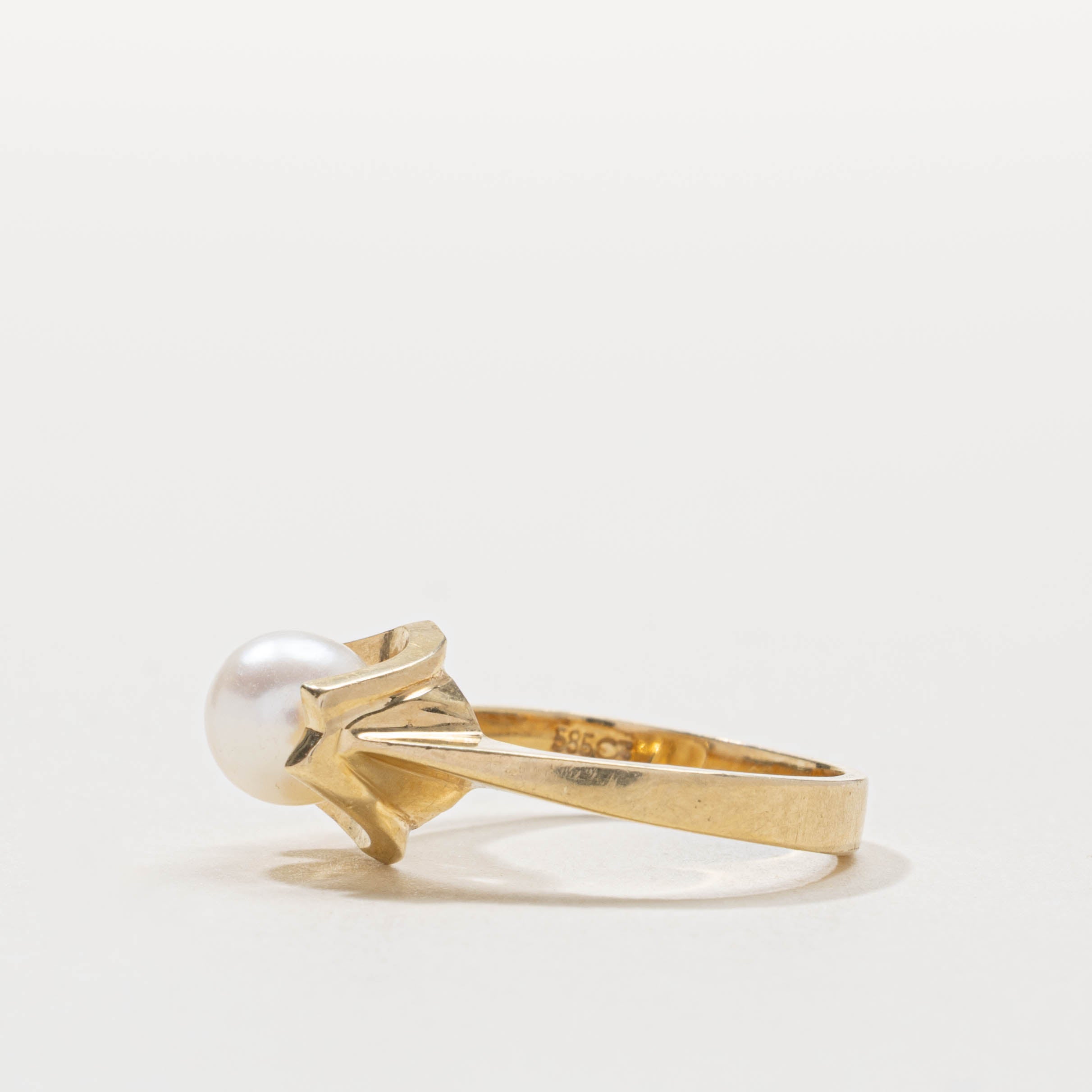 14k Pearl Textured Geometric Ring | SZ 5.5