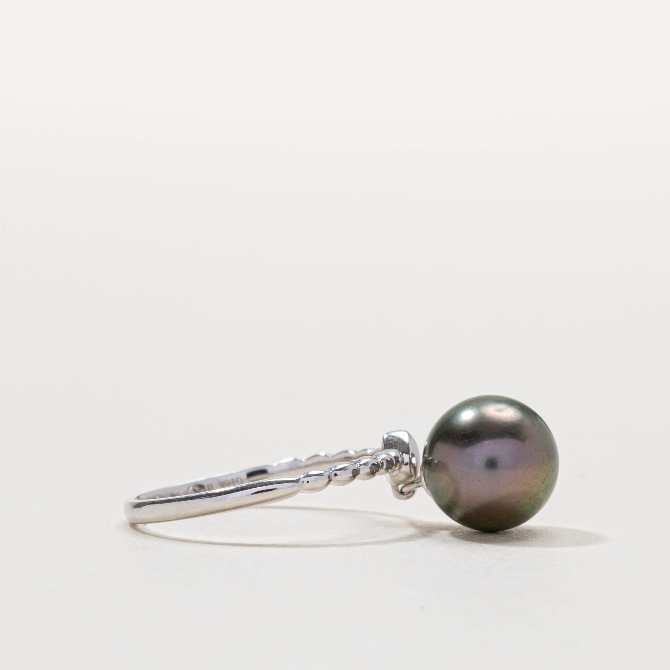 18k Dangling Tahitian Pearl Ring | 1.55mm | SZ 6.5