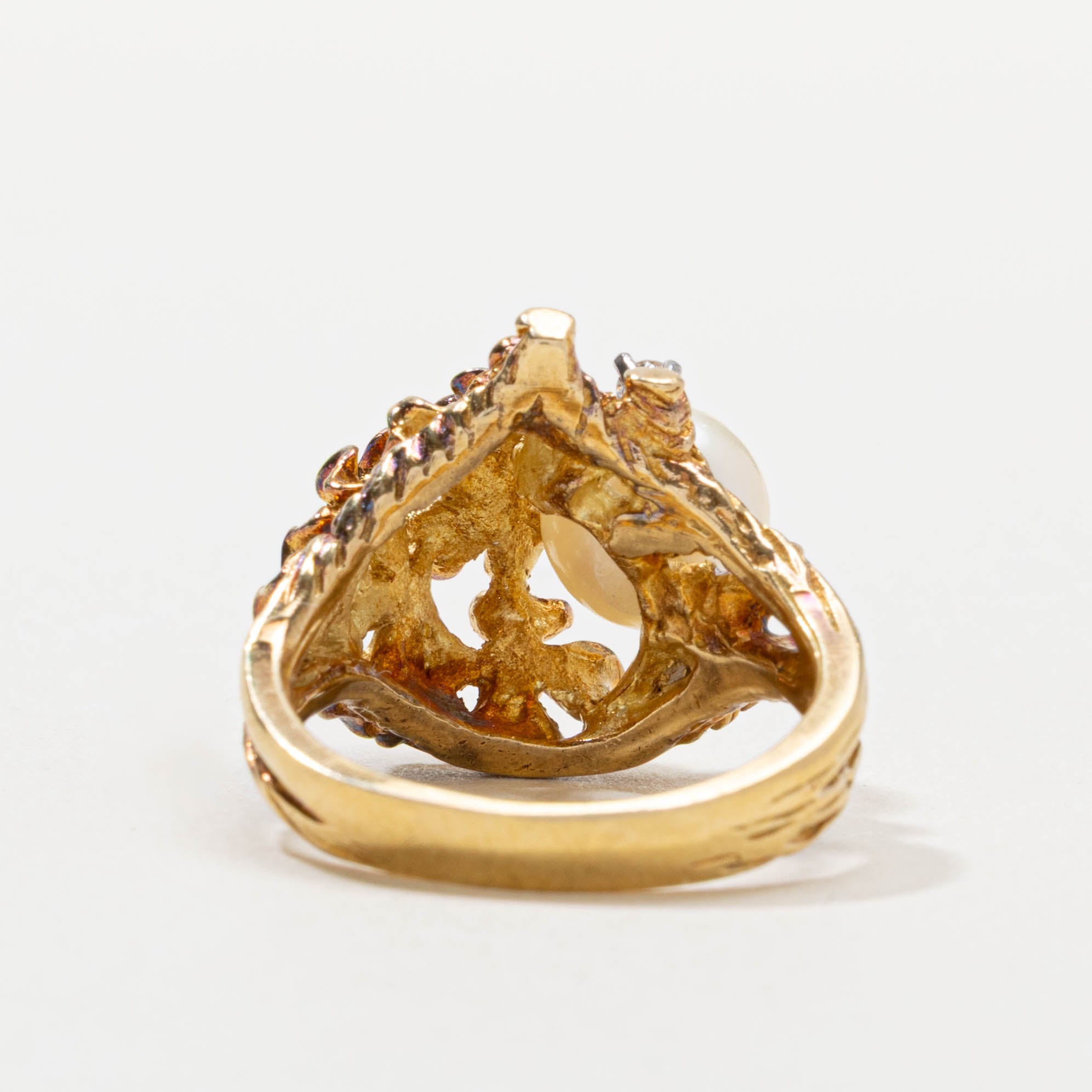 18k Pearl & Diamond Textured Cocktail Ring | SZ 6.75