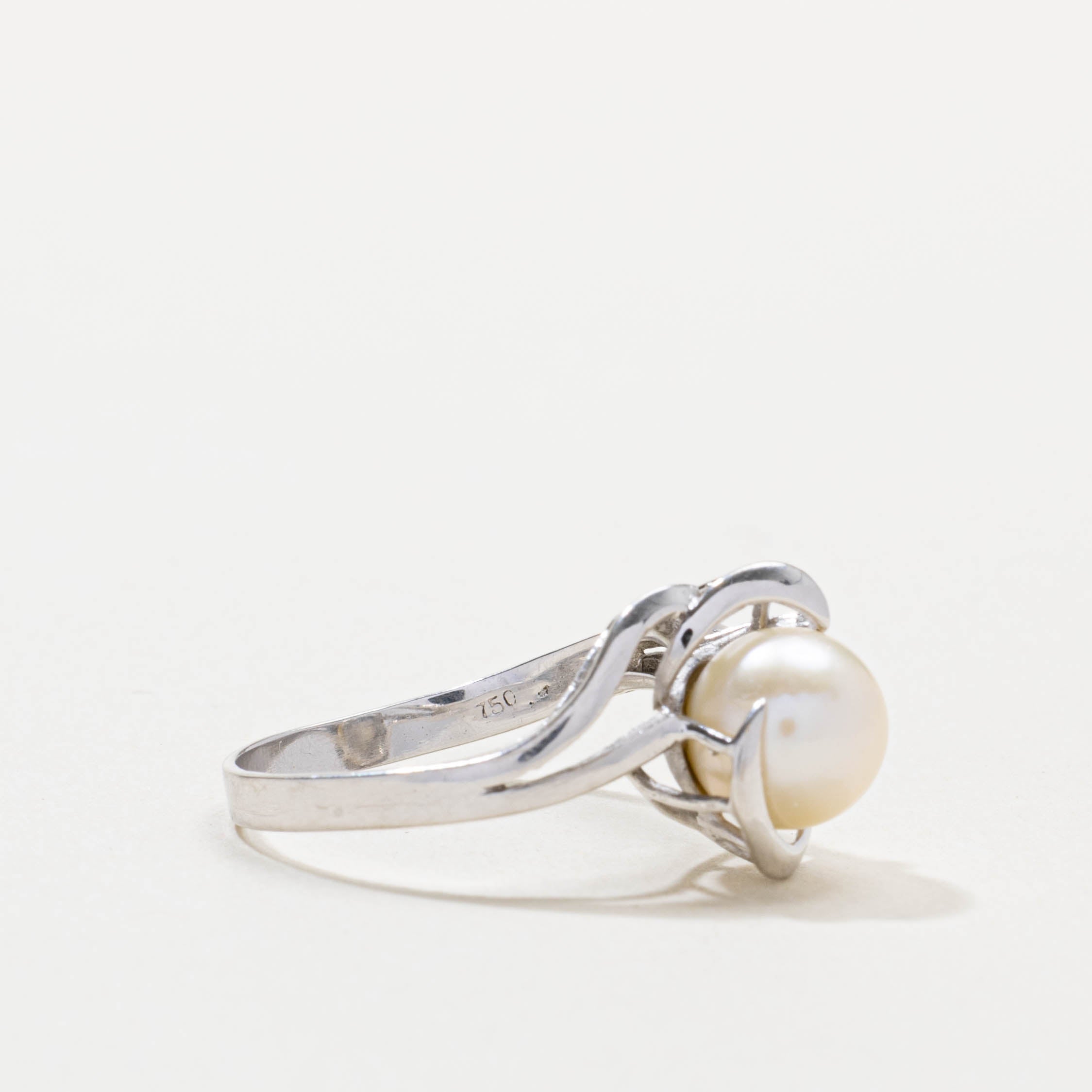 18k White Gold Pearl & Diamond Abstract Ring | SZ 6.5