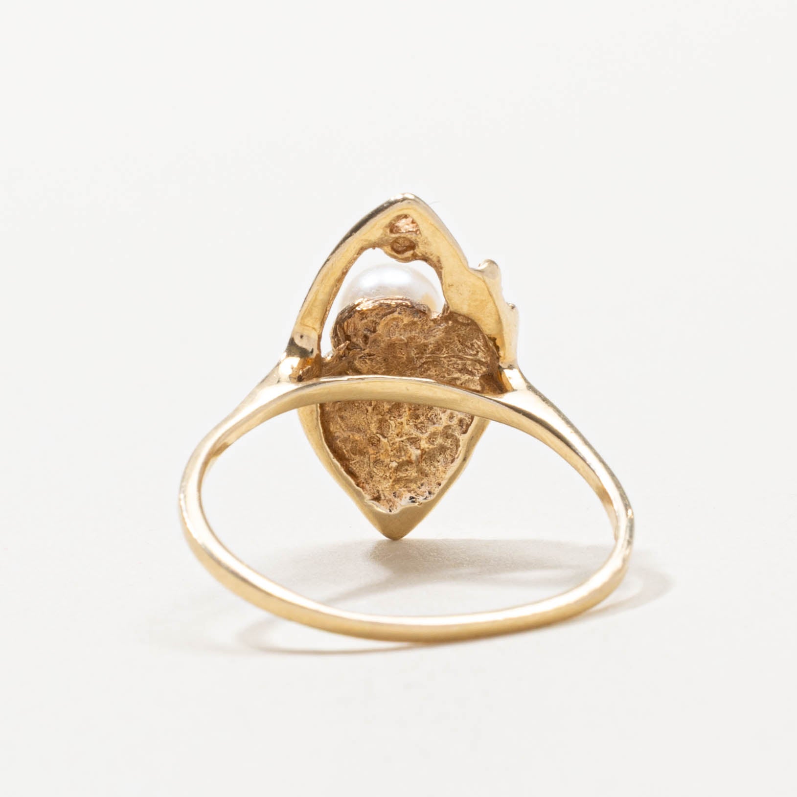 14k Pearl & Diamond Nuggety Marquise Shaped Ring | SZ 7.5