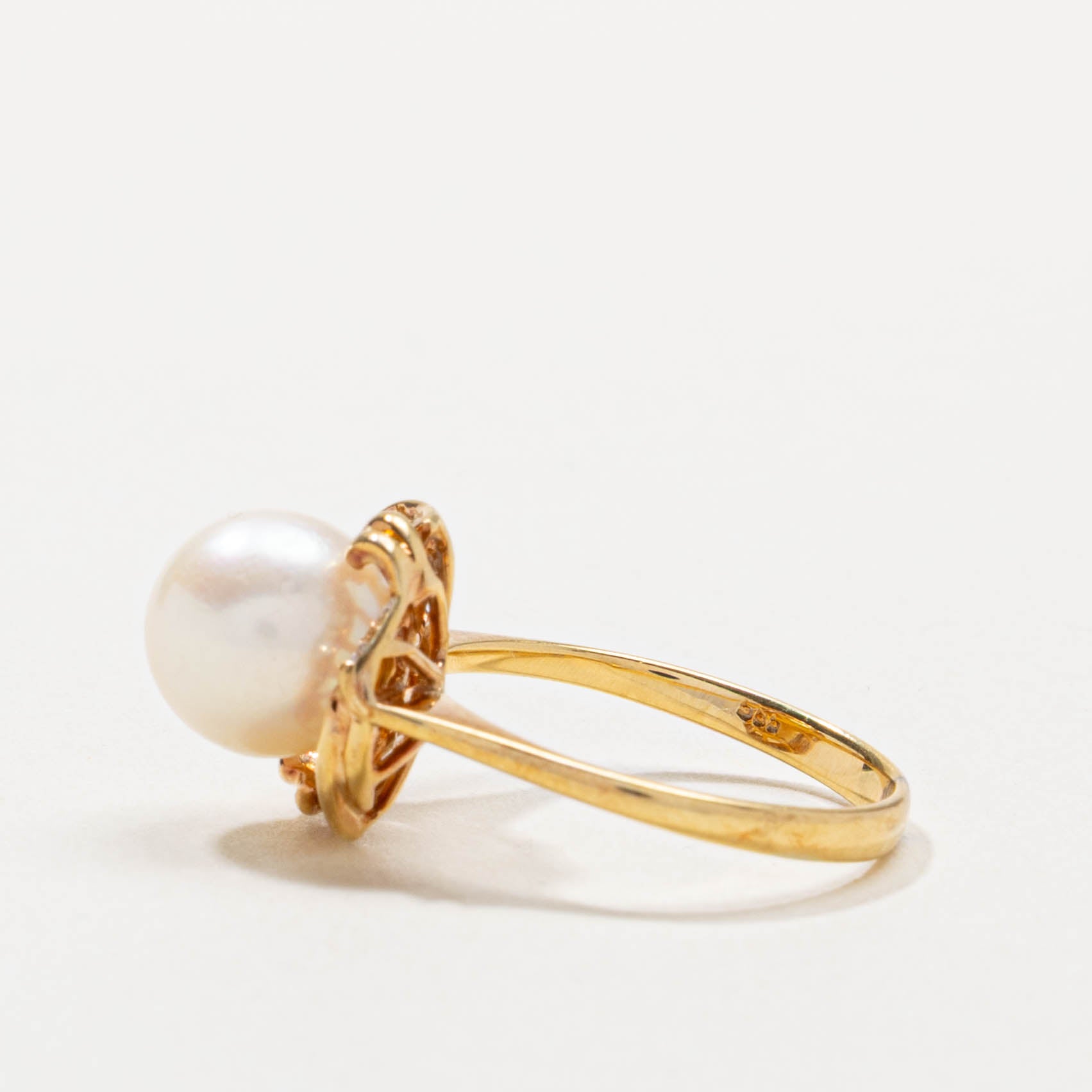 14k Pearl & Diamond Twisted Halo Ring | SZ 4.75