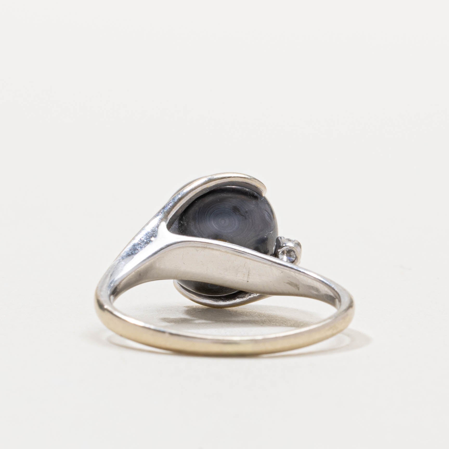 14k Black Pearl & Diamond Bypass Ring | SZ 6.25