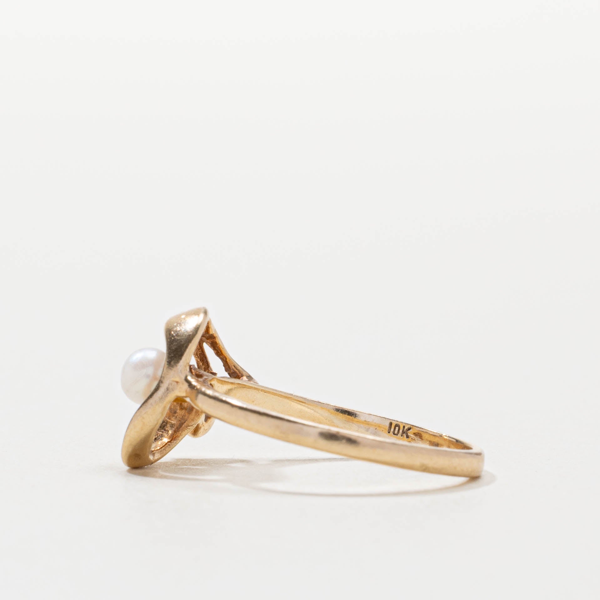 14k Pearl & Diamond Abstract Ring | SZ 5.5