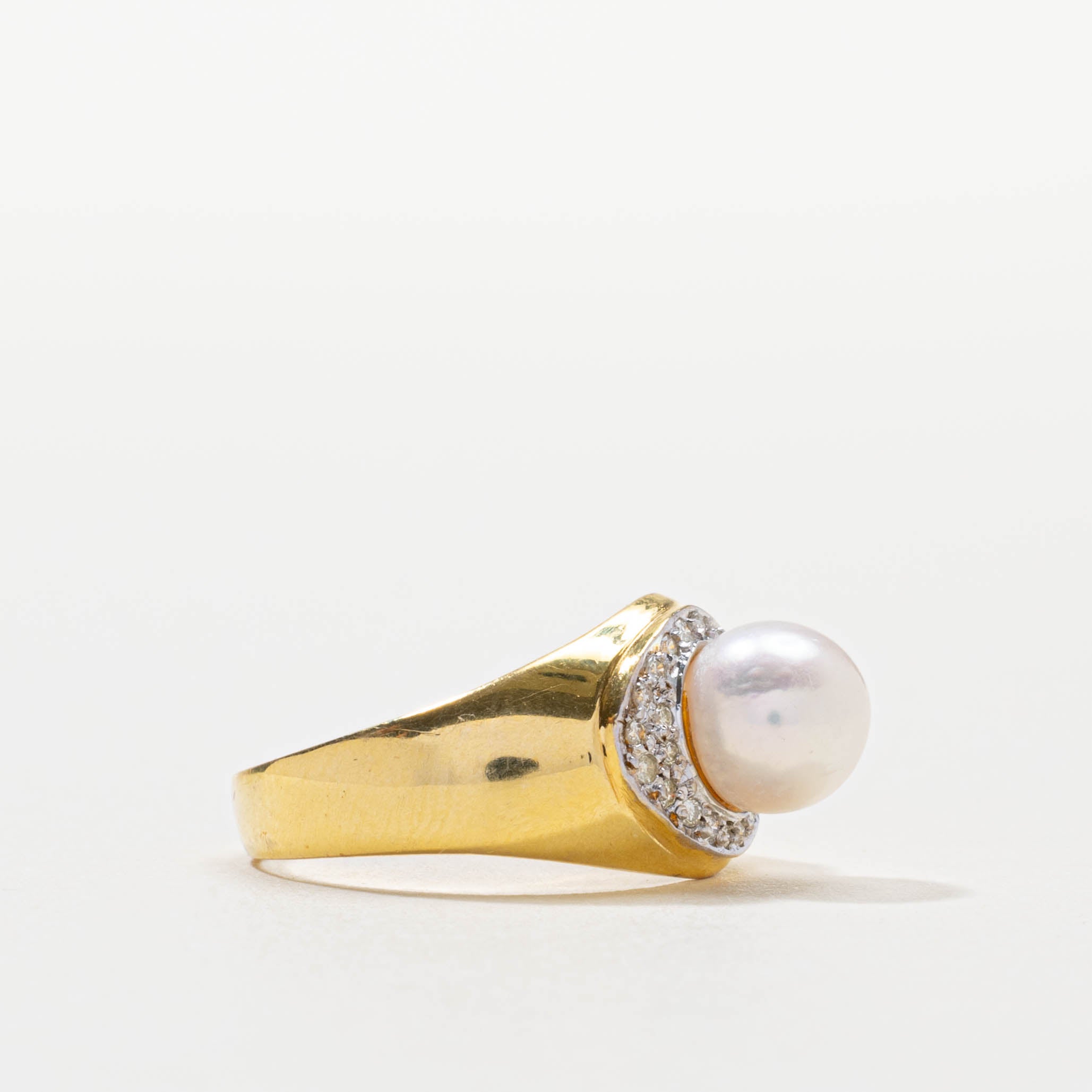 14k Pearl & Diamond Halo Chunky Ring | SZ 6.25