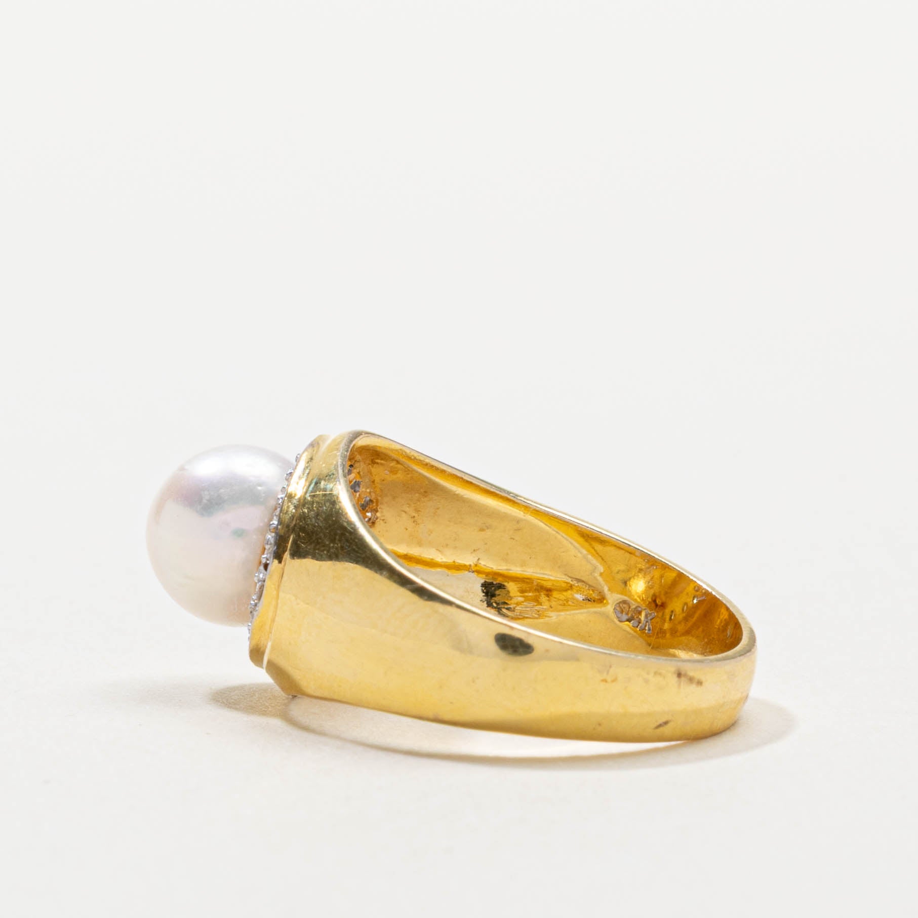 14k Pearl & Diamond Halo Chunky Ring | SZ 6.25