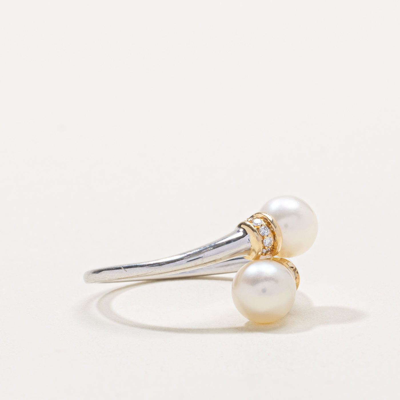 14k Pearl & Diamond Bypass Ring | SZ 7.25